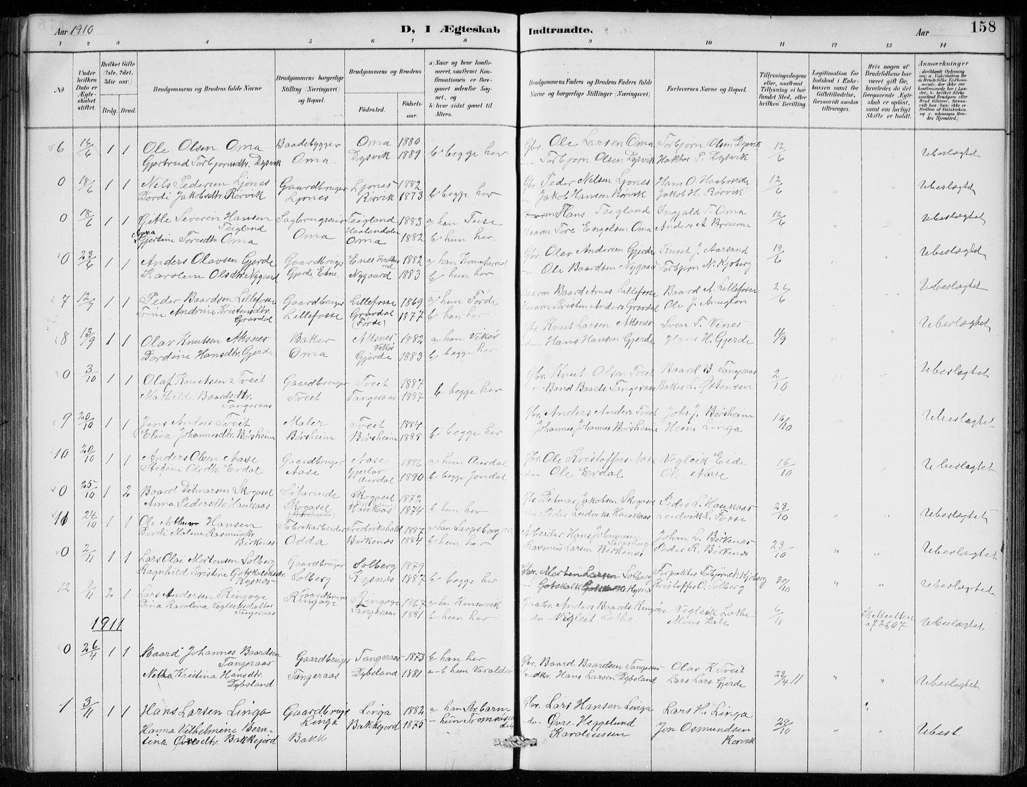 Strandebarm sokneprestembete, SAB/A-78401/H/Hab: Parish register (copy) no. B  1, 1891-1914, p. 158