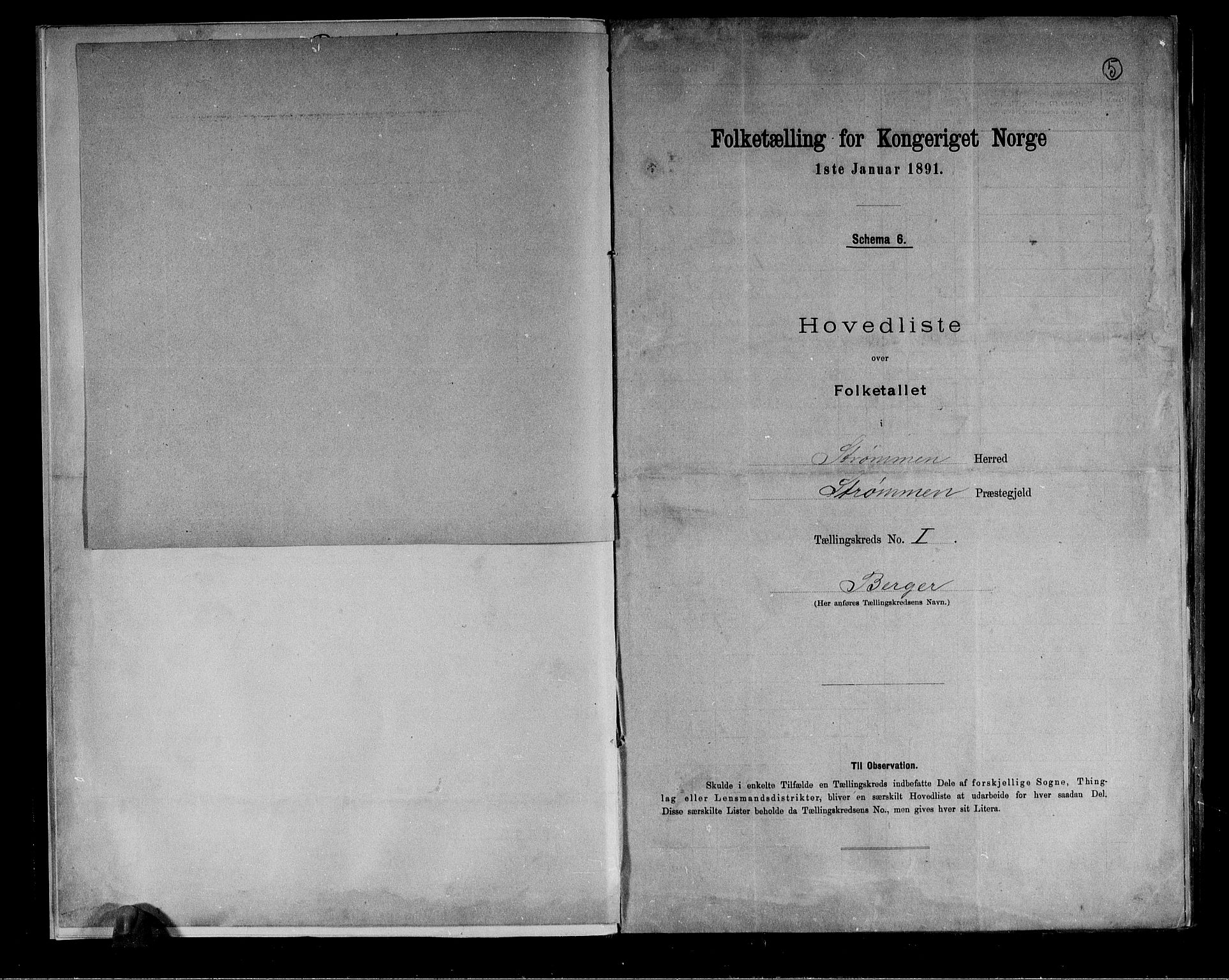 RA, 1891 census for 0711 Strømm, 1891, p. 5