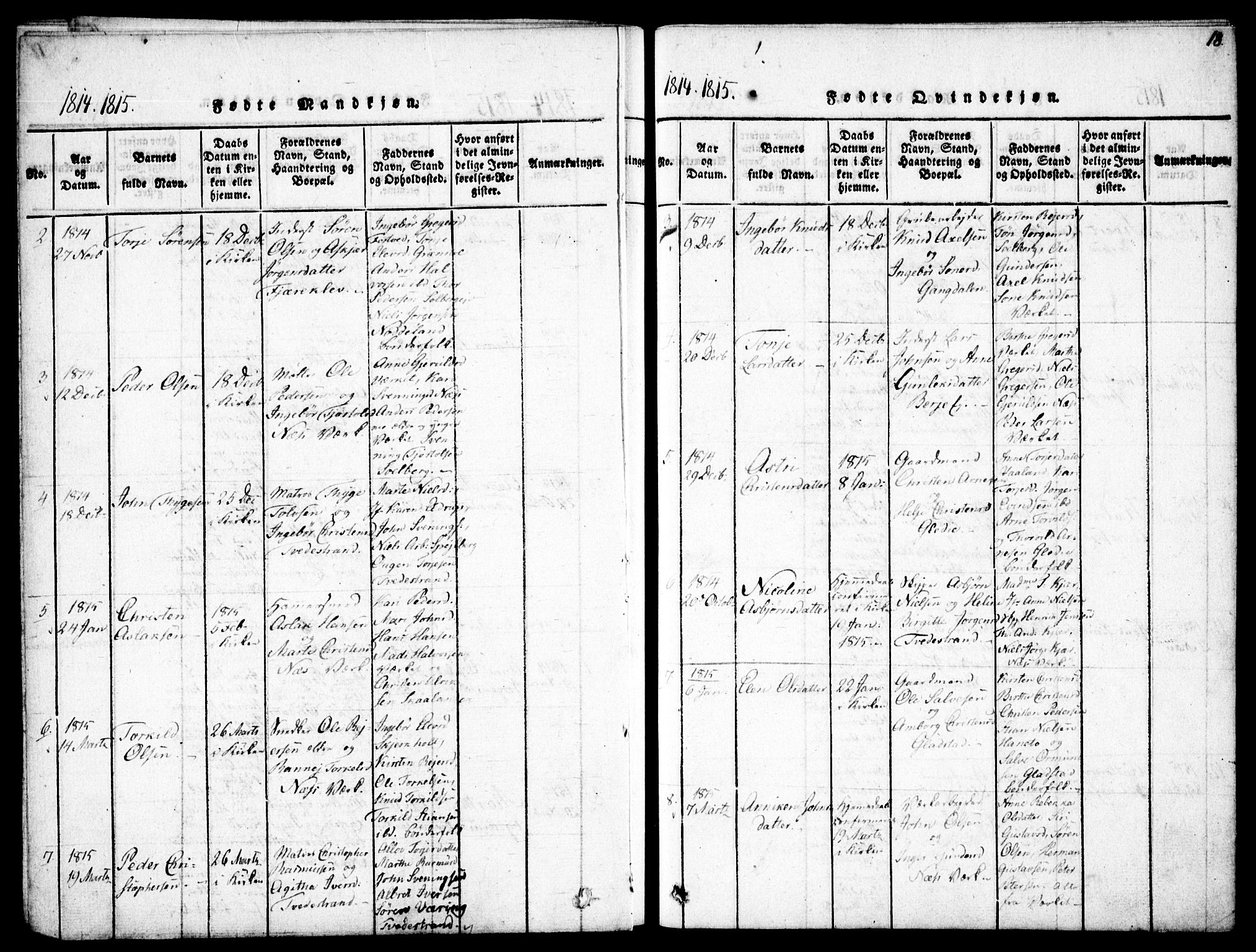 Holt sokneprestkontor, AV/SAK-1111-0021/F/Fa/L0005: Parish register (official) no. A 5, 1813-1821, p. 18