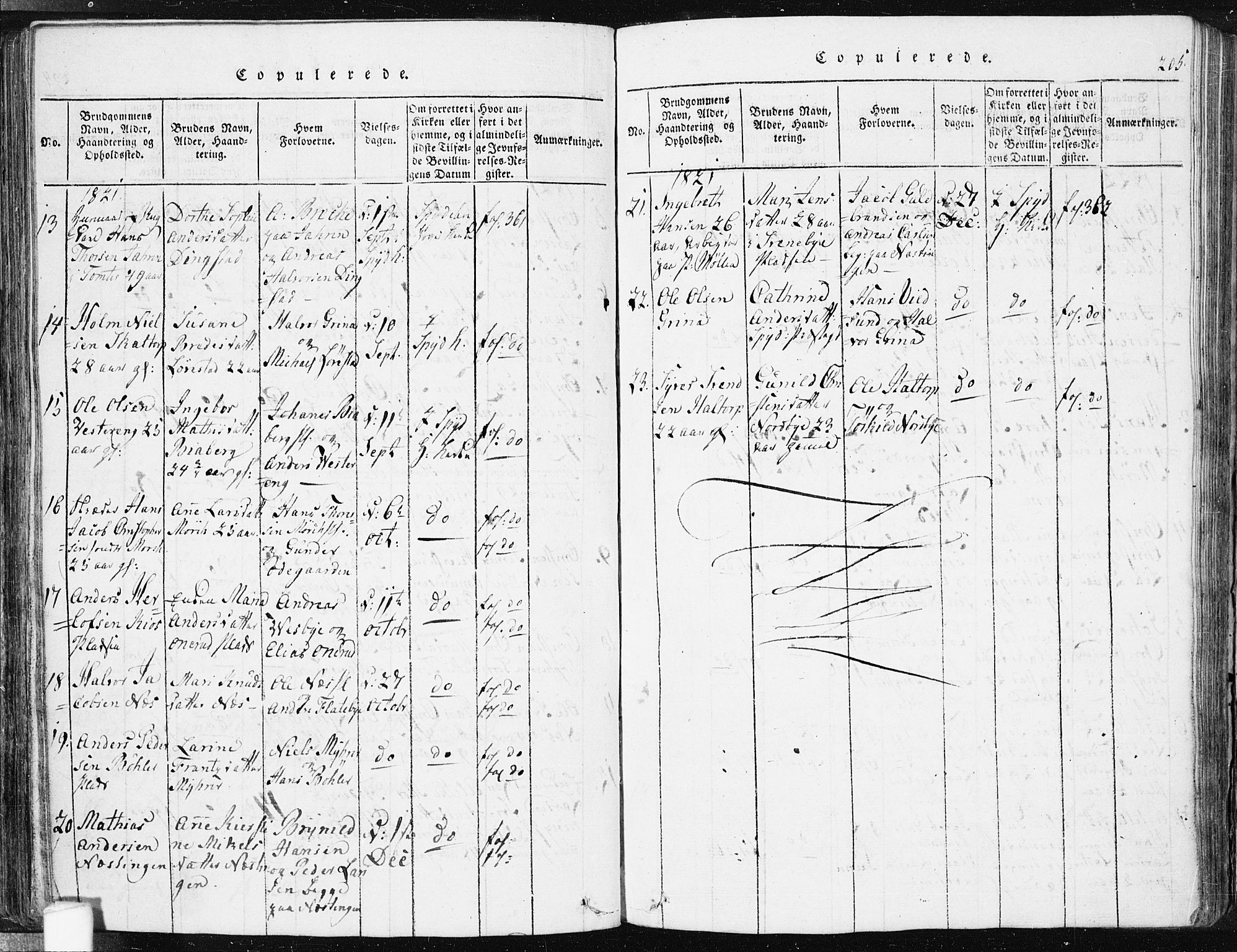 Spydeberg prestekontor Kirkebøker, AV/SAO-A-10924/F/Fa/L0004: Parish register (official) no. I 4, 1814-1841, p. 205