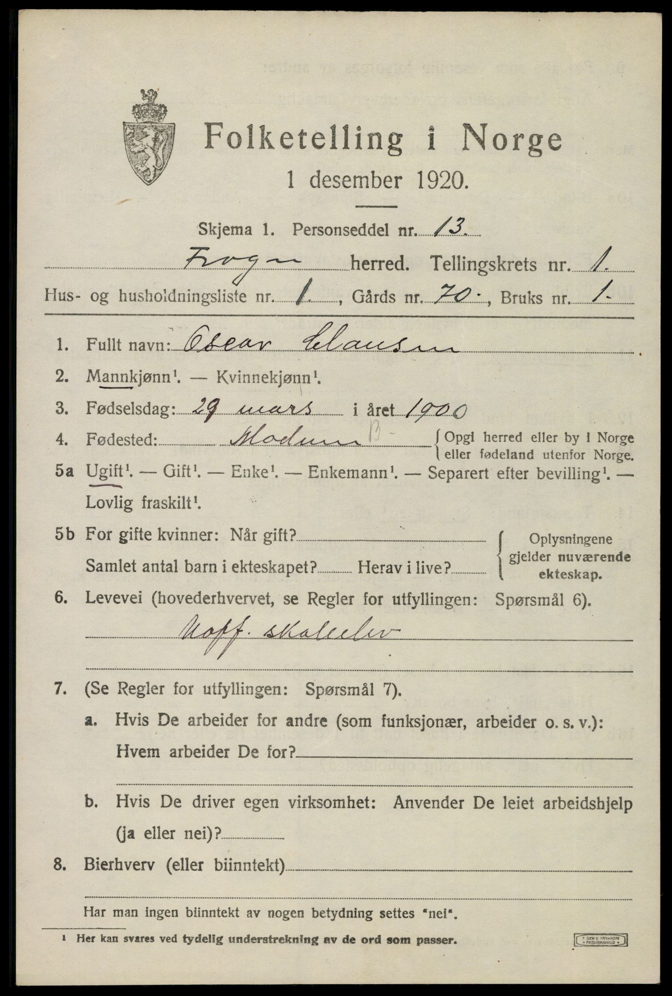 SAO, 1920 census for Frogn, 1920, p. 951