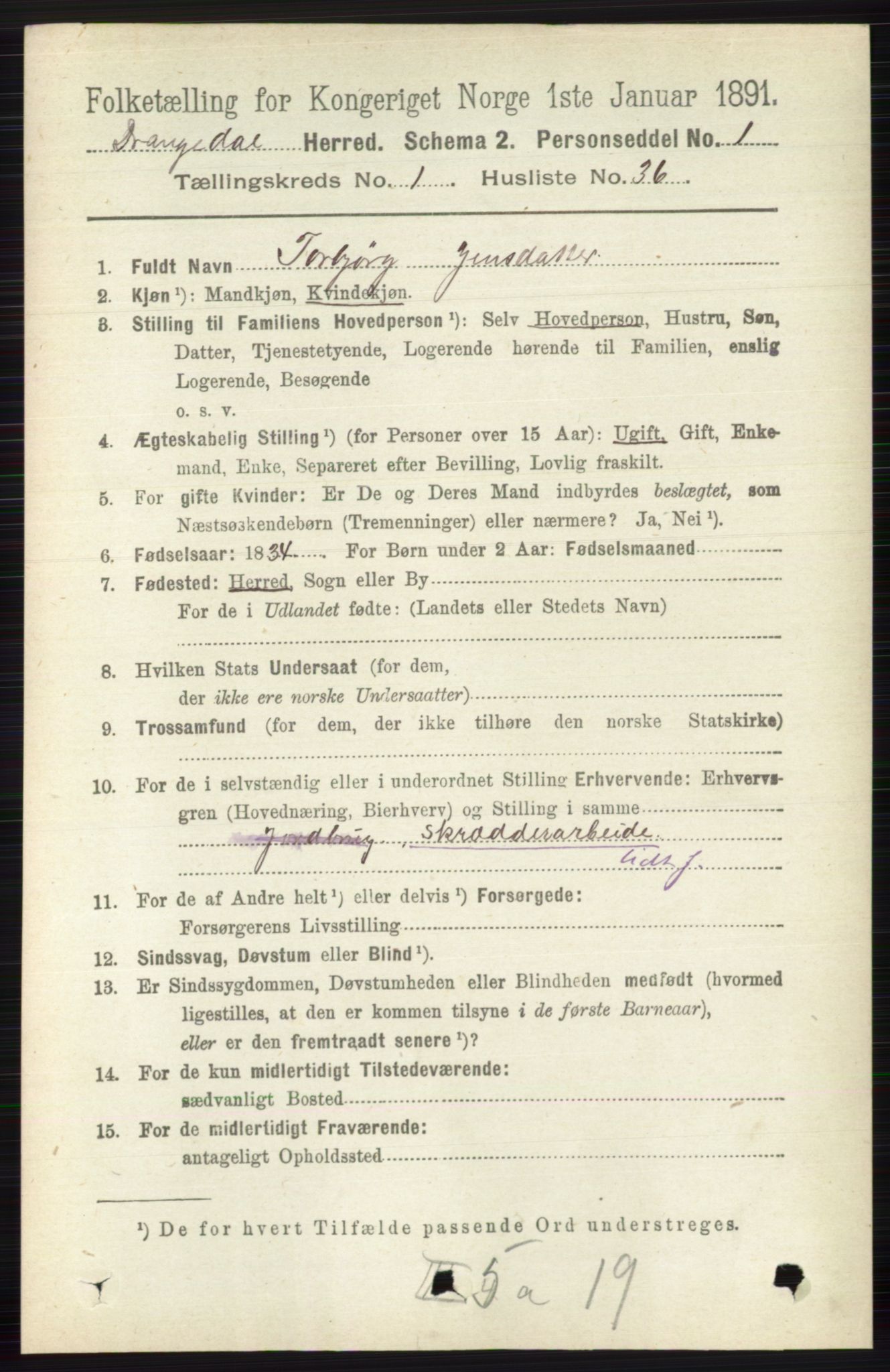 RA, 1891 census for 0817 Drangedal, 1891, p. 302