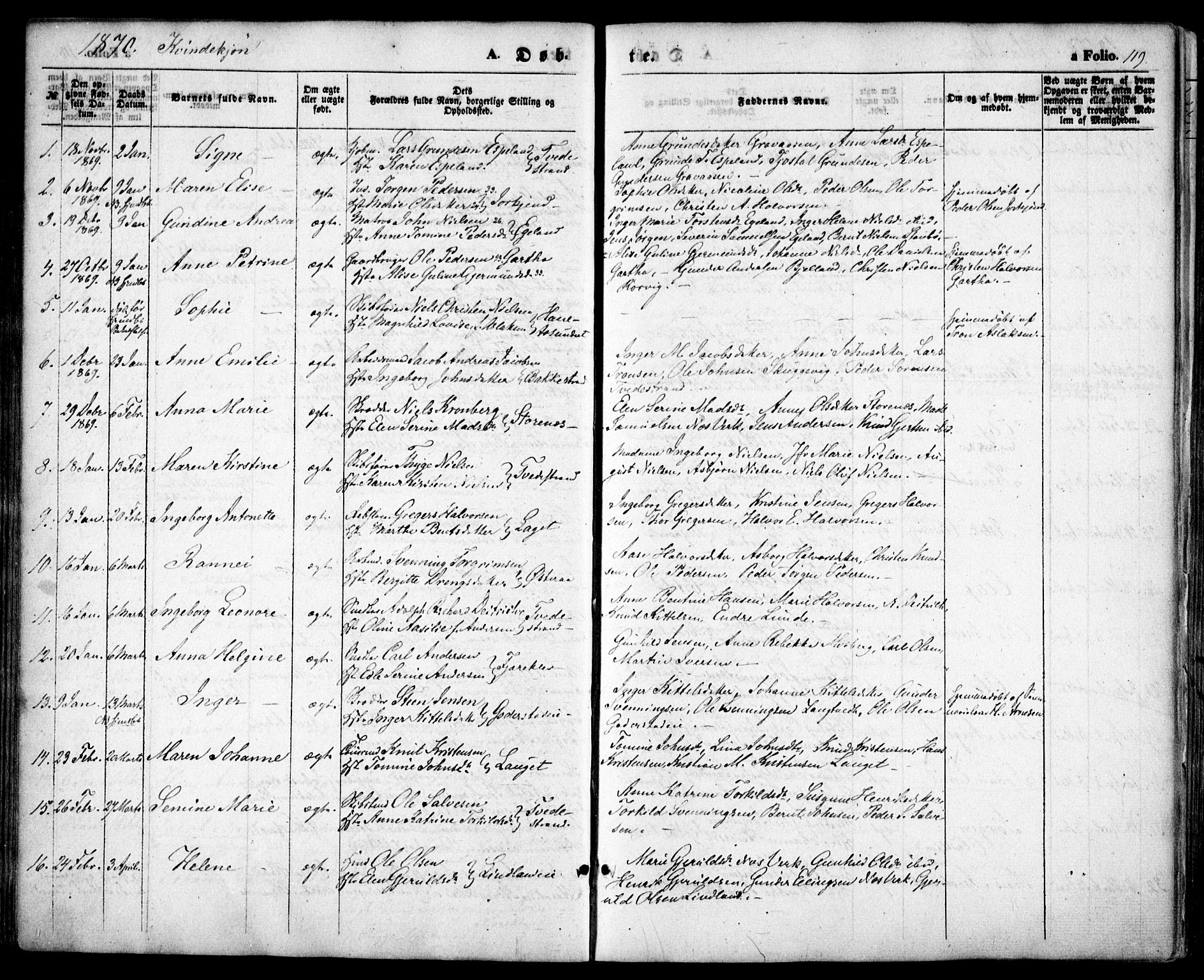 Holt sokneprestkontor, AV/SAK-1111-0021/F/Fa/L0009: Parish register (official) no. A 9, 1861-1871, p. 119