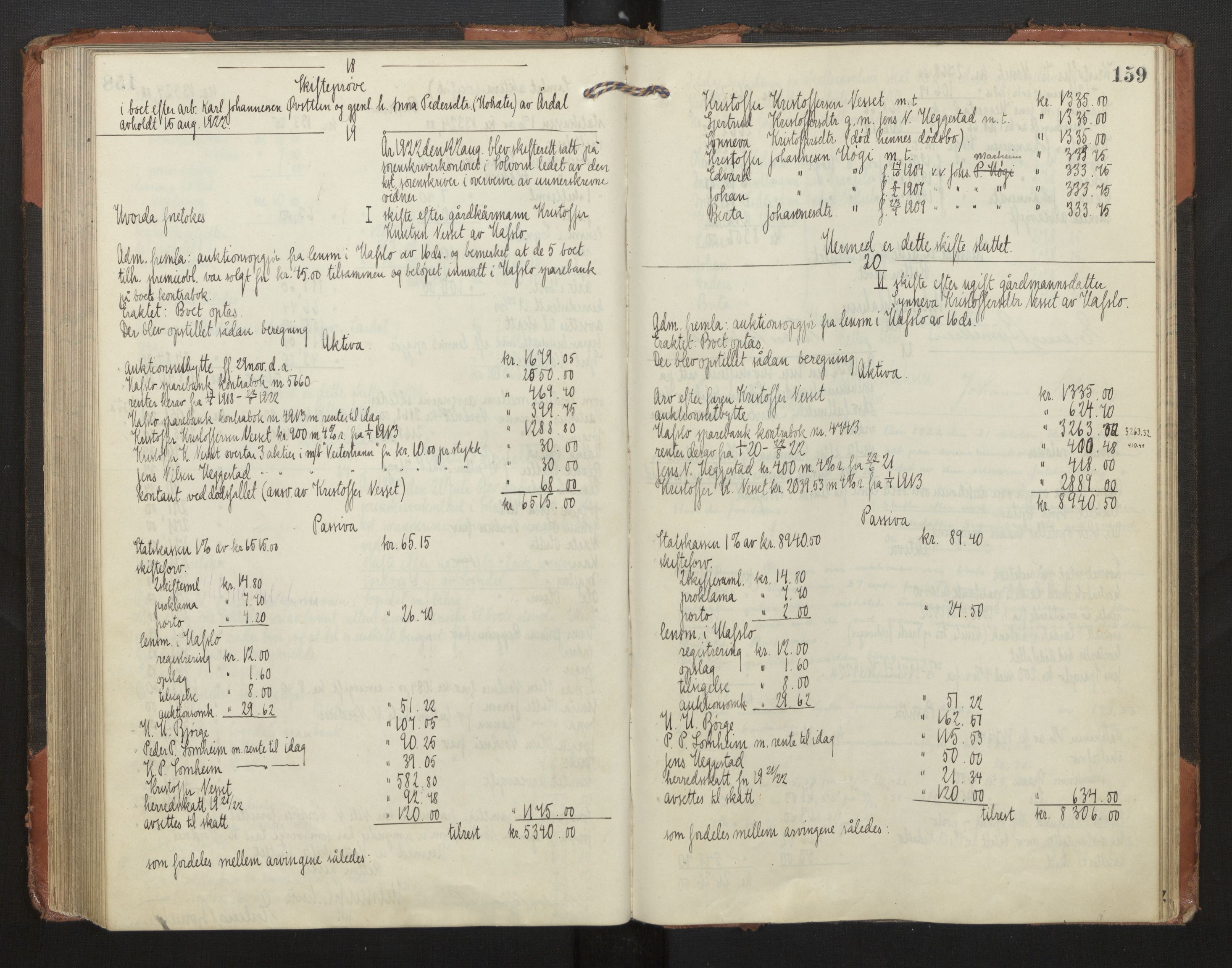 Indre Sogn tingrett, AV/SAB-A-3301/1/H/Hd/L0008: Skifteutlodningsprotokoll 8, 1912-1923, p. 158b-159a