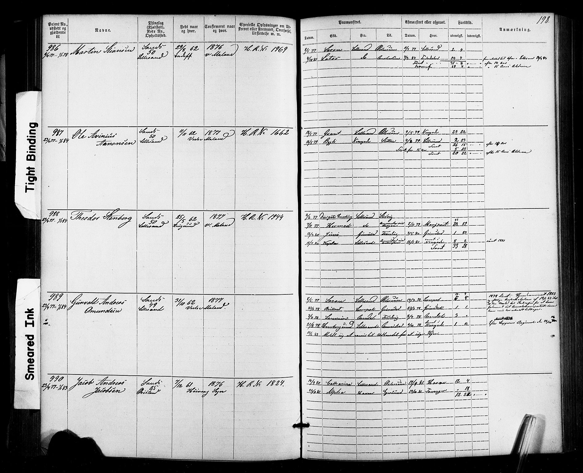 Lillesand mønstringskrets, SAK/2031-0014/F/Fa/L0002: Annotasjonsrulle nr 1-1910 med register, W-8, 1868-1891, p. 204