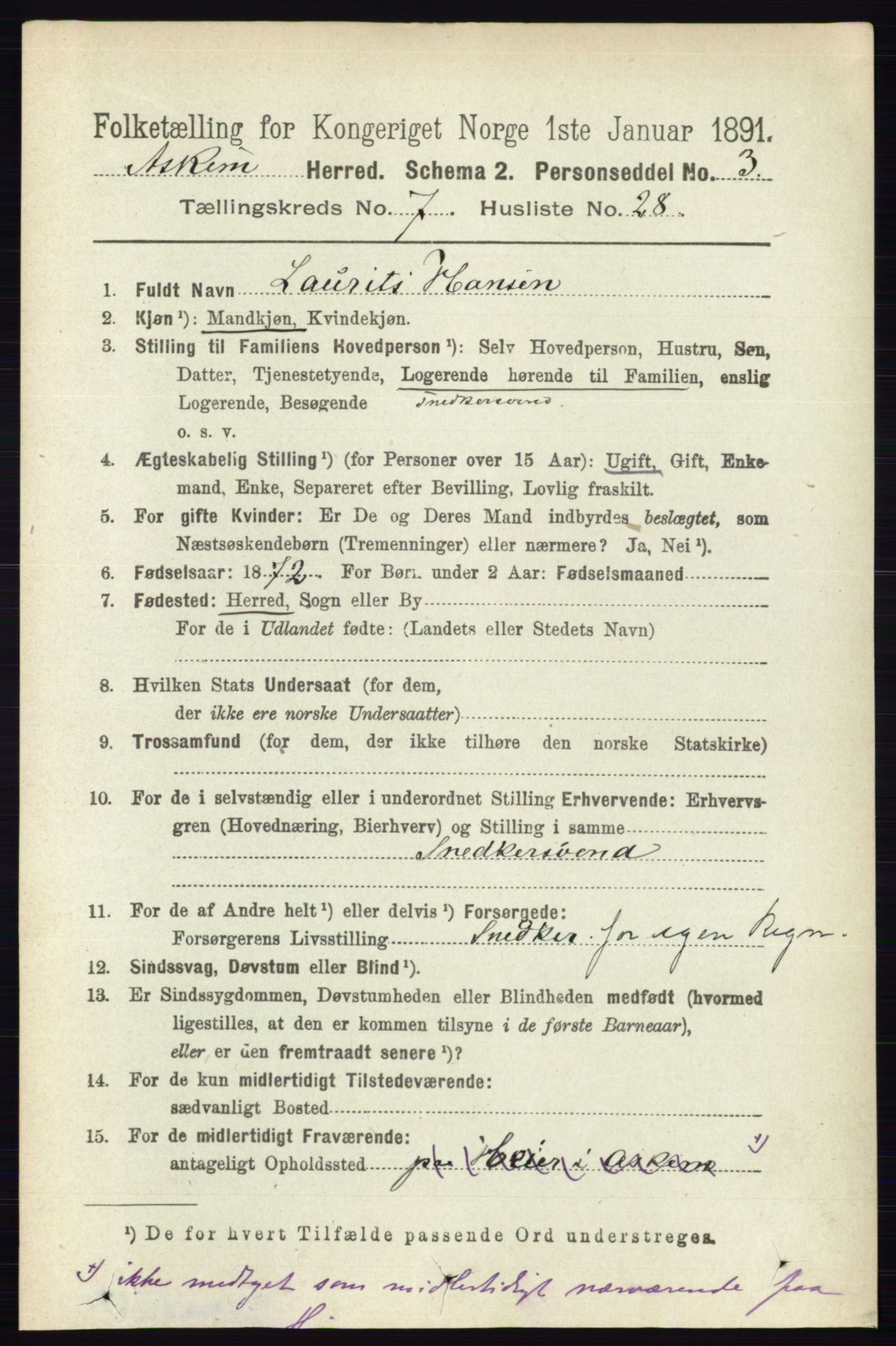 RA, 1891 census for 0124 Askim, 1891, p. 1172