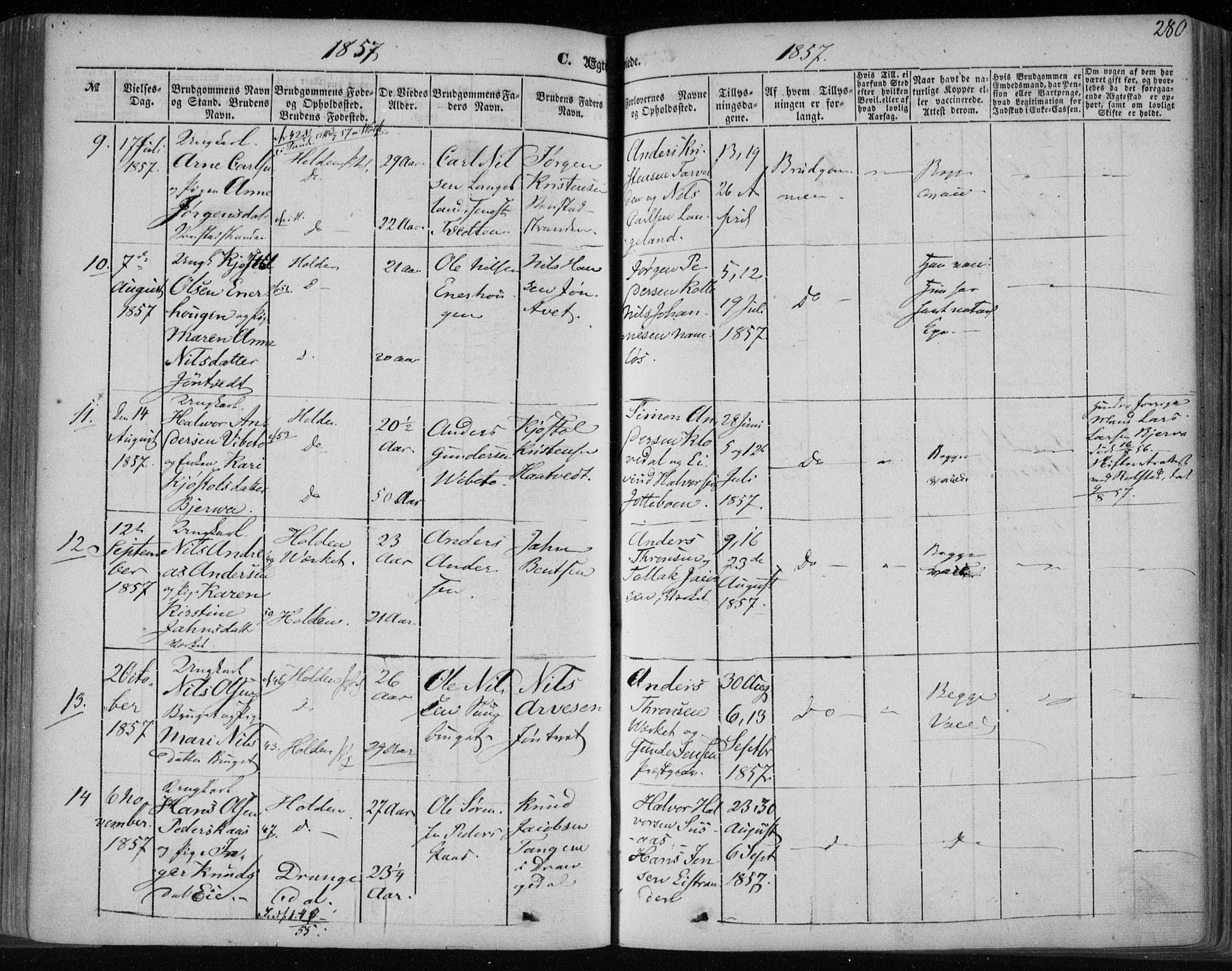 Holla kirkebøker, SAKO/A-272/F/Fa/L0005: Parish register (official) no. 5, 1849-1860, p. 280