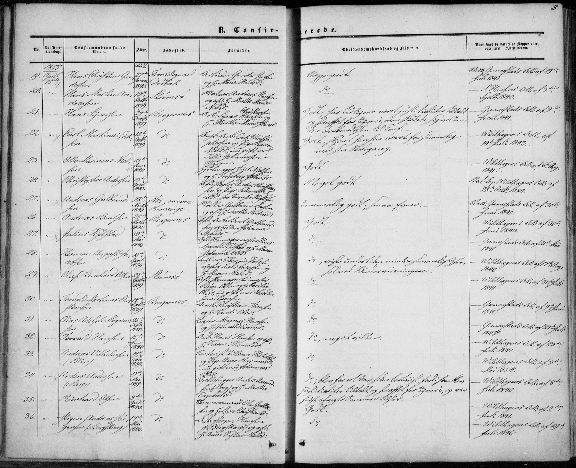 Bragernes kirkebøker, AV/SAKO-A-6/F/Fc/L0002: Parish register (official) no. III 2, 1854-1865, p. 8