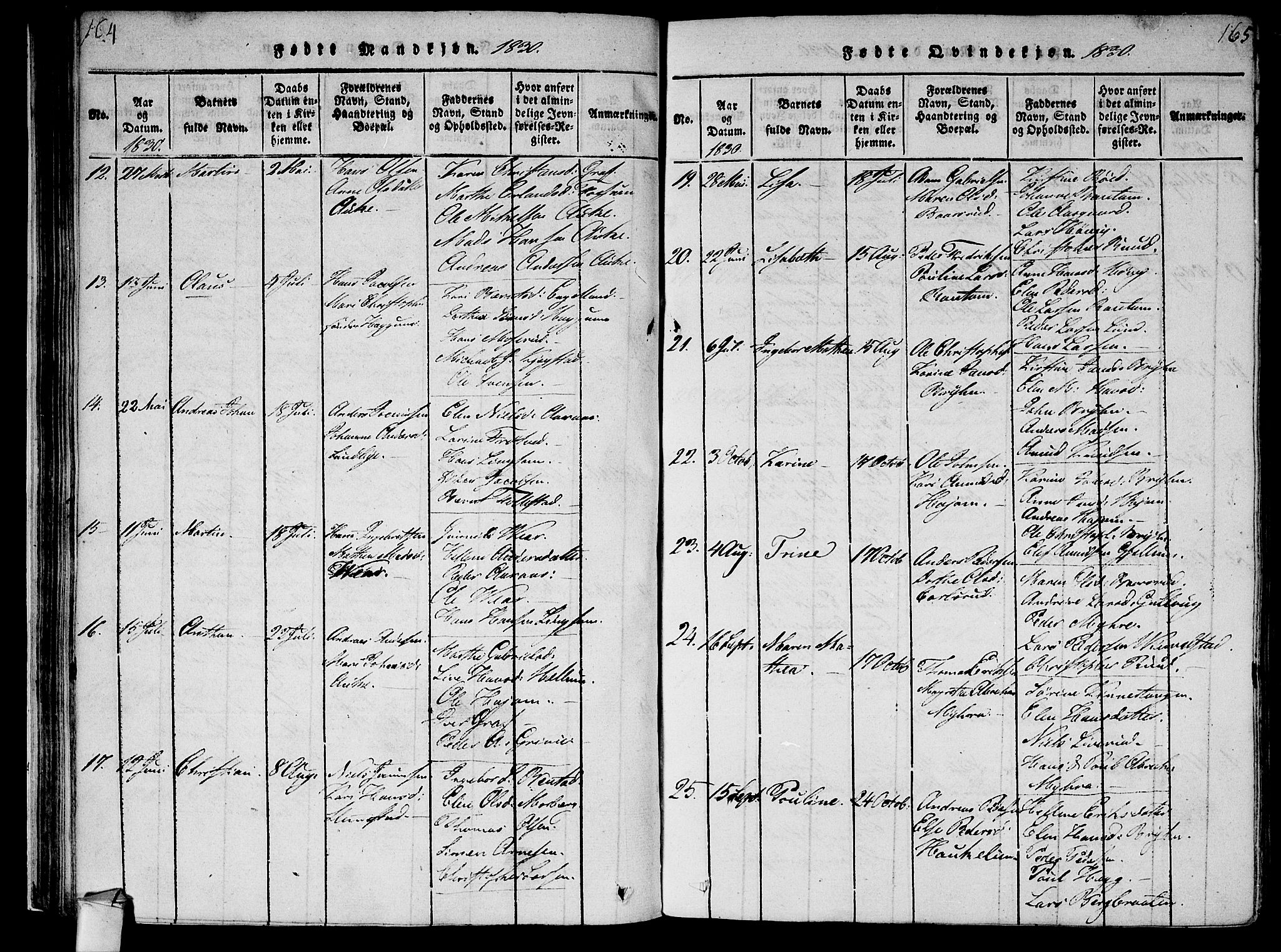 Røyken kirkebøker, AV/SAKO-A-241/F/Fa/L0004: Parish register (official) no. 4, 1814-1832, p. 164-165