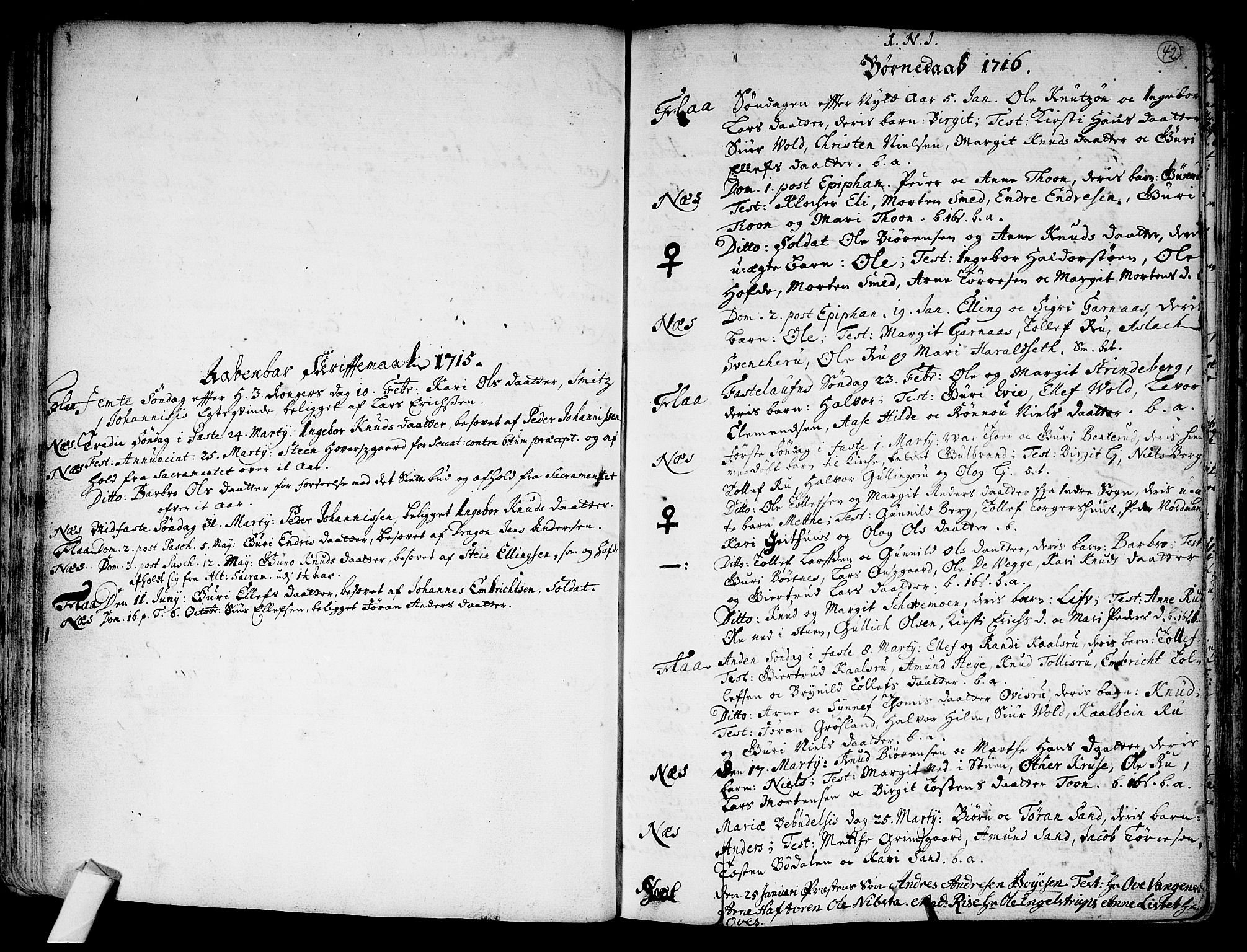 Nes kirkebøker, AV/SAKO-A-236/F/Fa/L0002: Parish register (official) no. 2, 1707-1759, p. 42