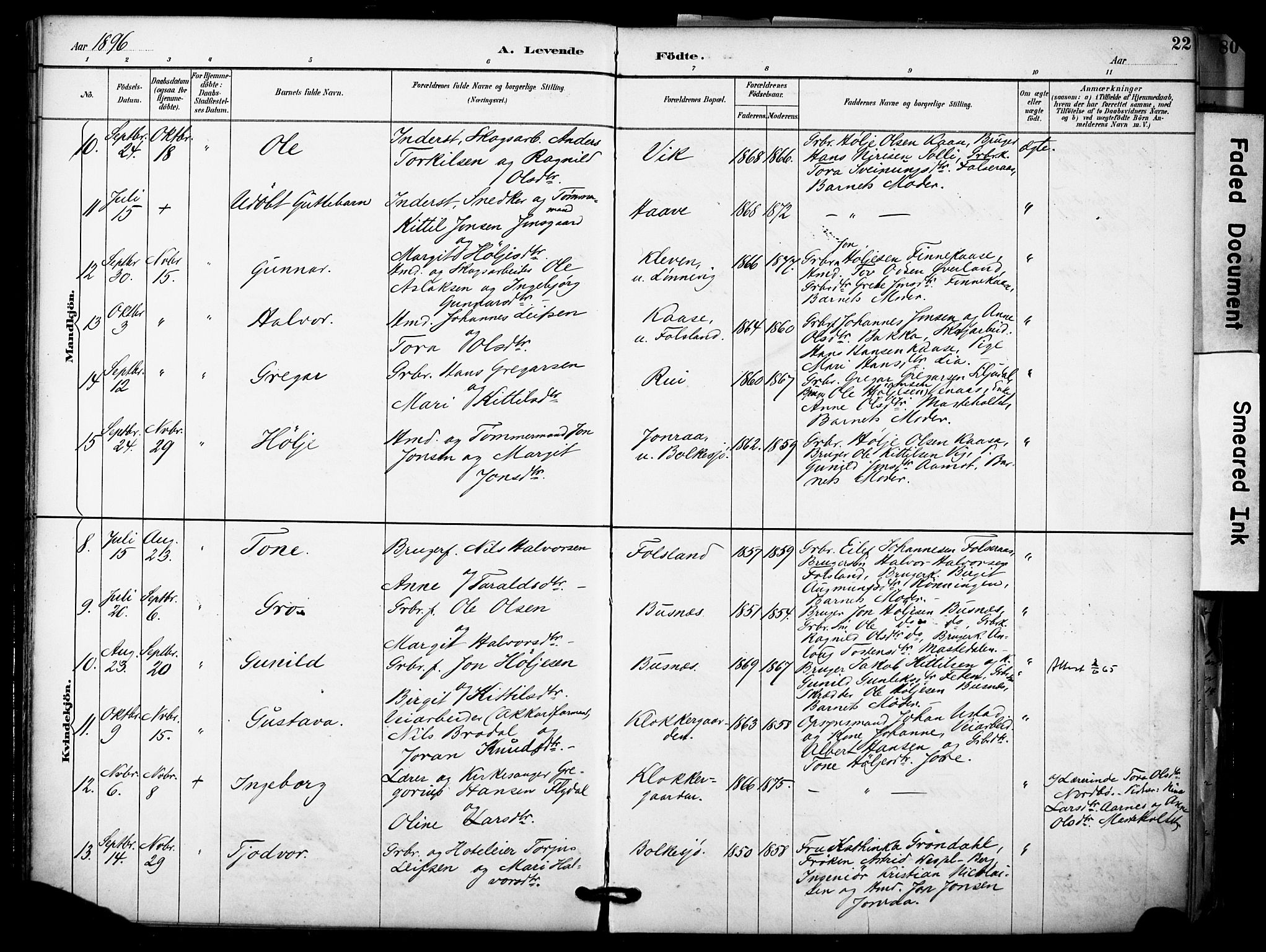 Gransherad kirkebøker, AV/SAKO-A-267/F/Fa/L0005: Parish register (official) no. I 5, 1887-1916, p. 22