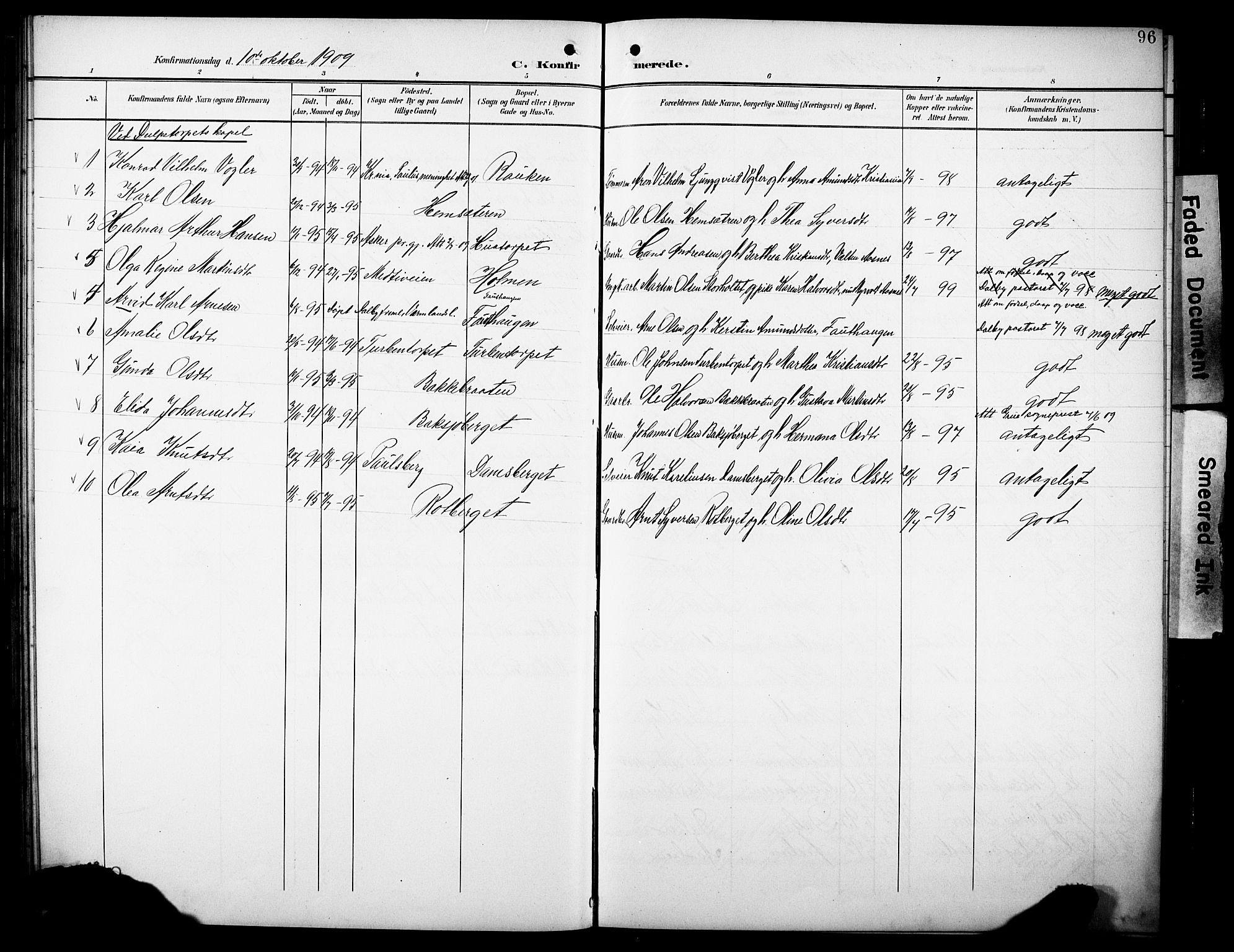 Hof prestekontor, AV/SAH-PREST-038/H/Ha/Hab/L0005: Parish register (copy) no. 5, 1899-1916, p. 96
