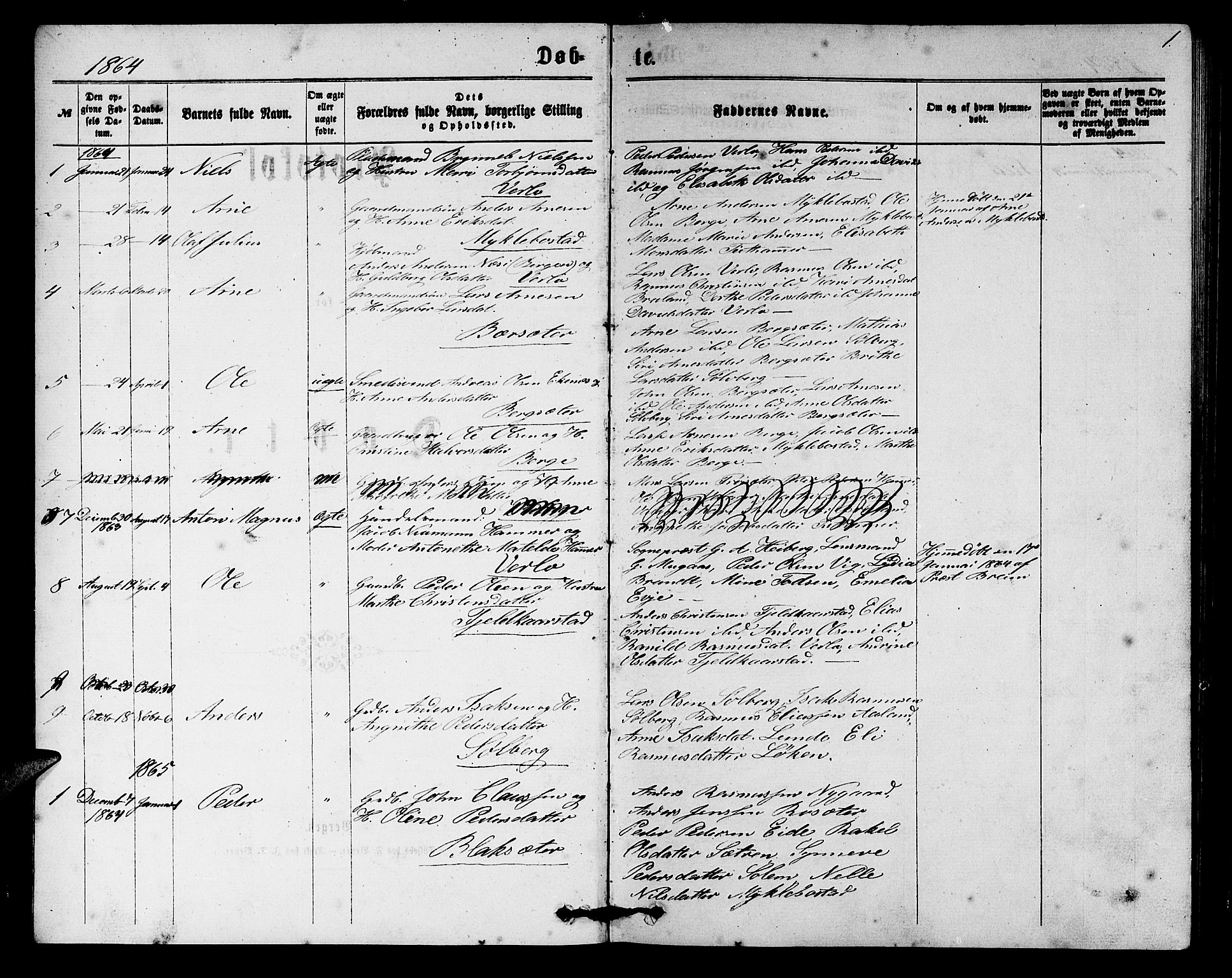 Innvik sokneprestembete, SAB/A-80501: Parish register (copy) no. C 2, 1864-1882, p. 1