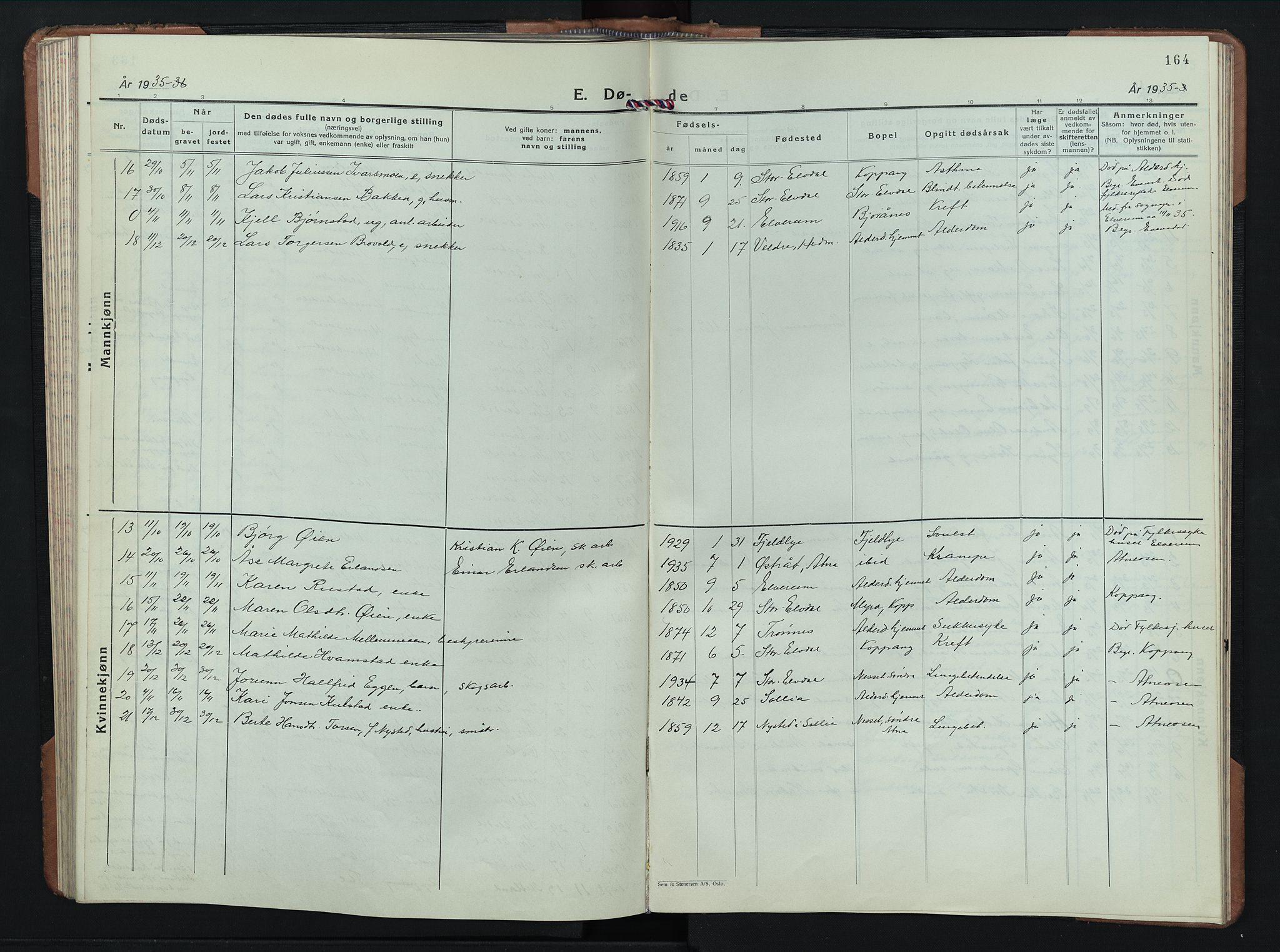 Stor-Elvdal prestekontor, AV/SAH-PREST-052/H/Ha/Hab/L0010: Parish register (copy) no. 10, 1929-1955, p. 164