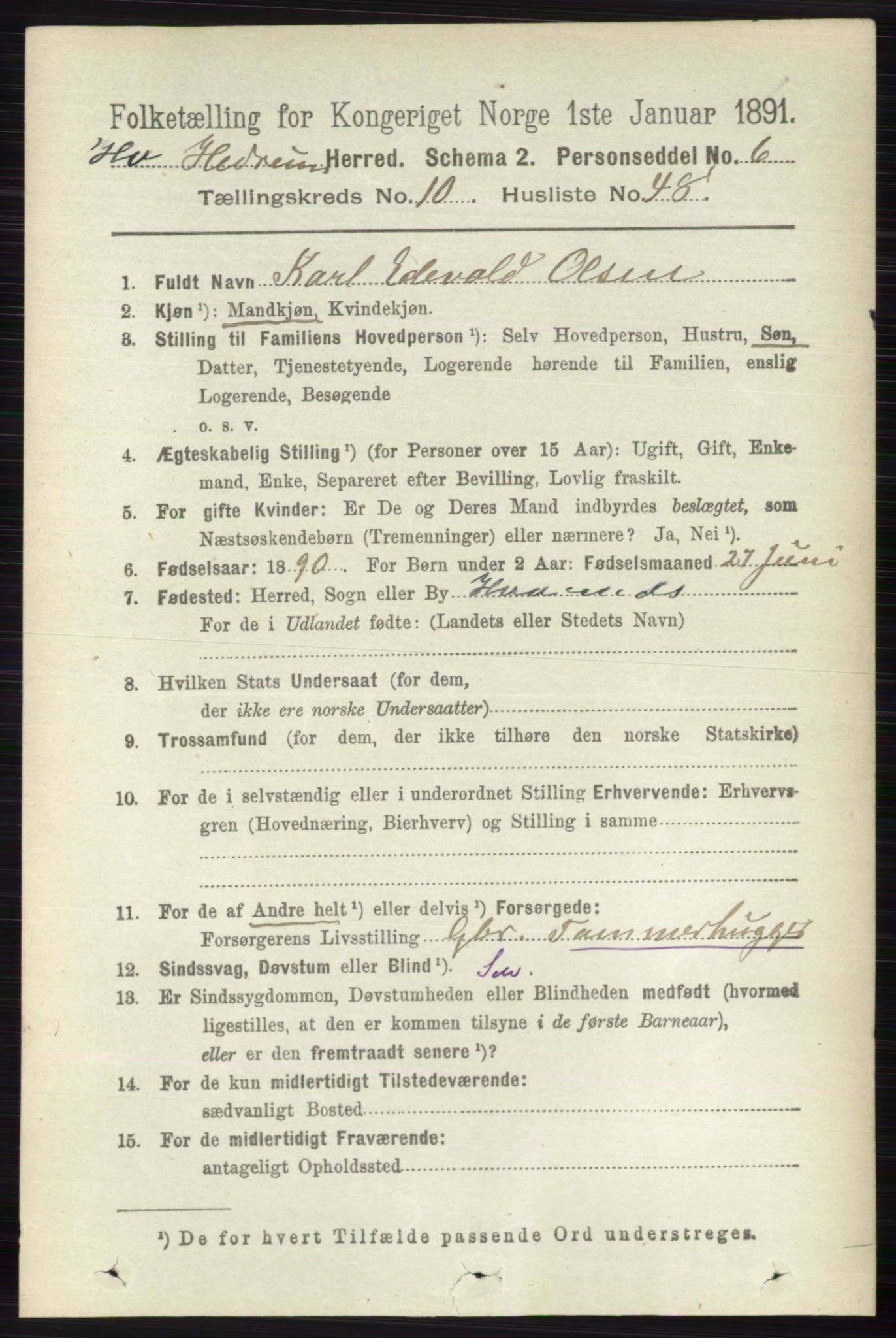 RA, 1891 census for 0727 Hedrum, 1891, p. 4728