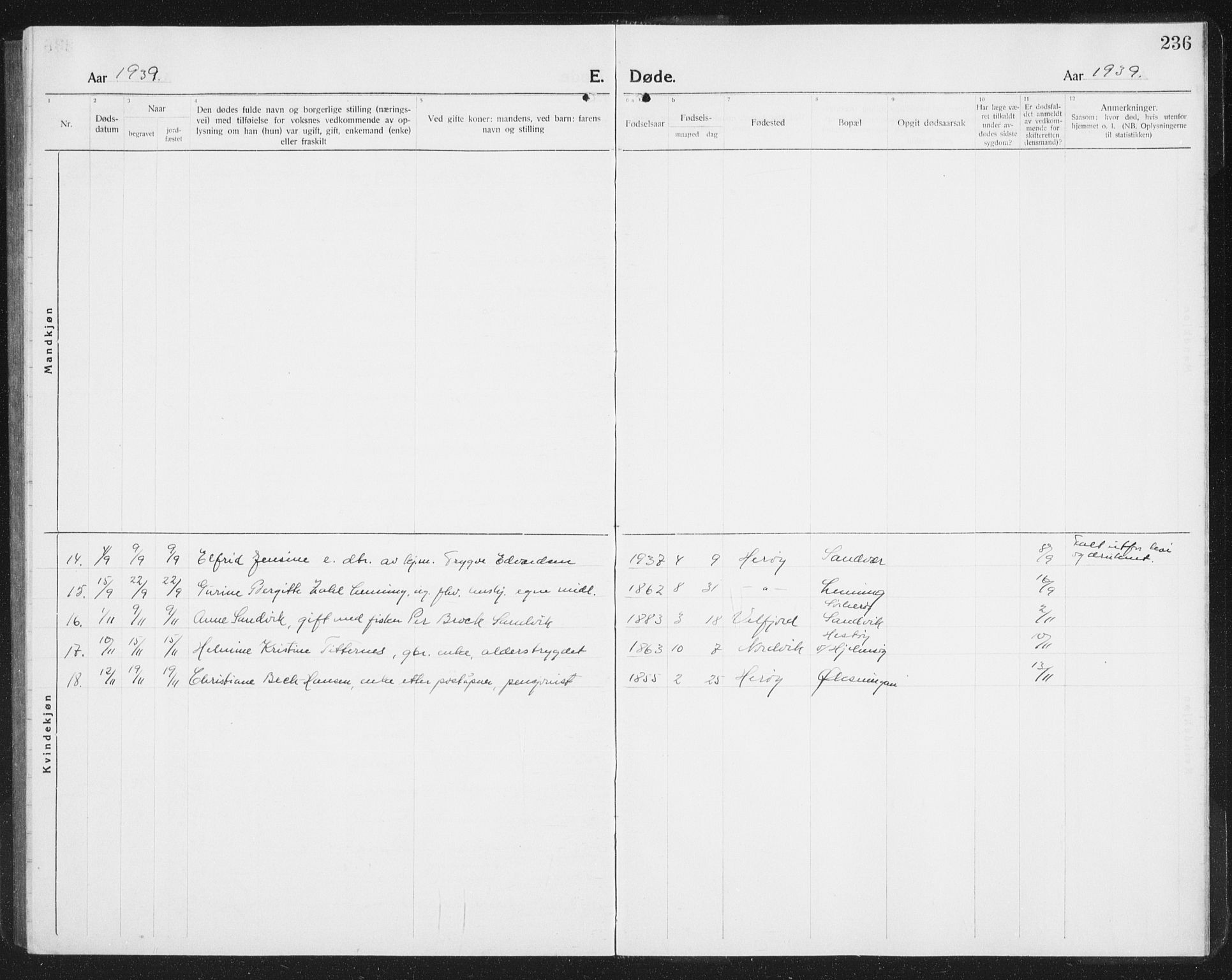 Ministerialprotokoller, klokkerbøker og fødselsregistre - Nordland, AV/SAT-A-1459/834/L0517: Parish register (copy) no. 834C07, 1919-1939, p. 236