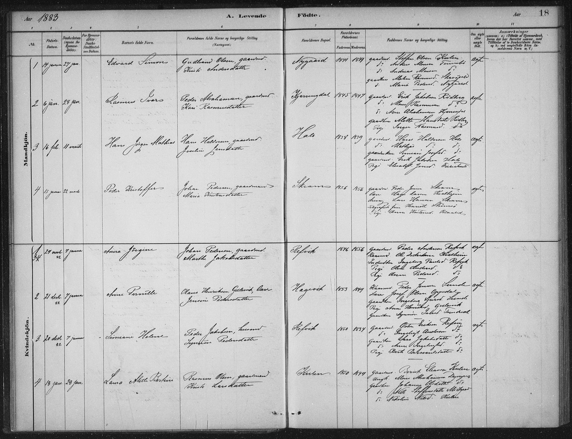 Selje sokneprestembete, AV/SAB-A-99938/H/Ha/Haa/Haac/L0001: Parish register (official) no. C  1, 1881-1888, p. 18