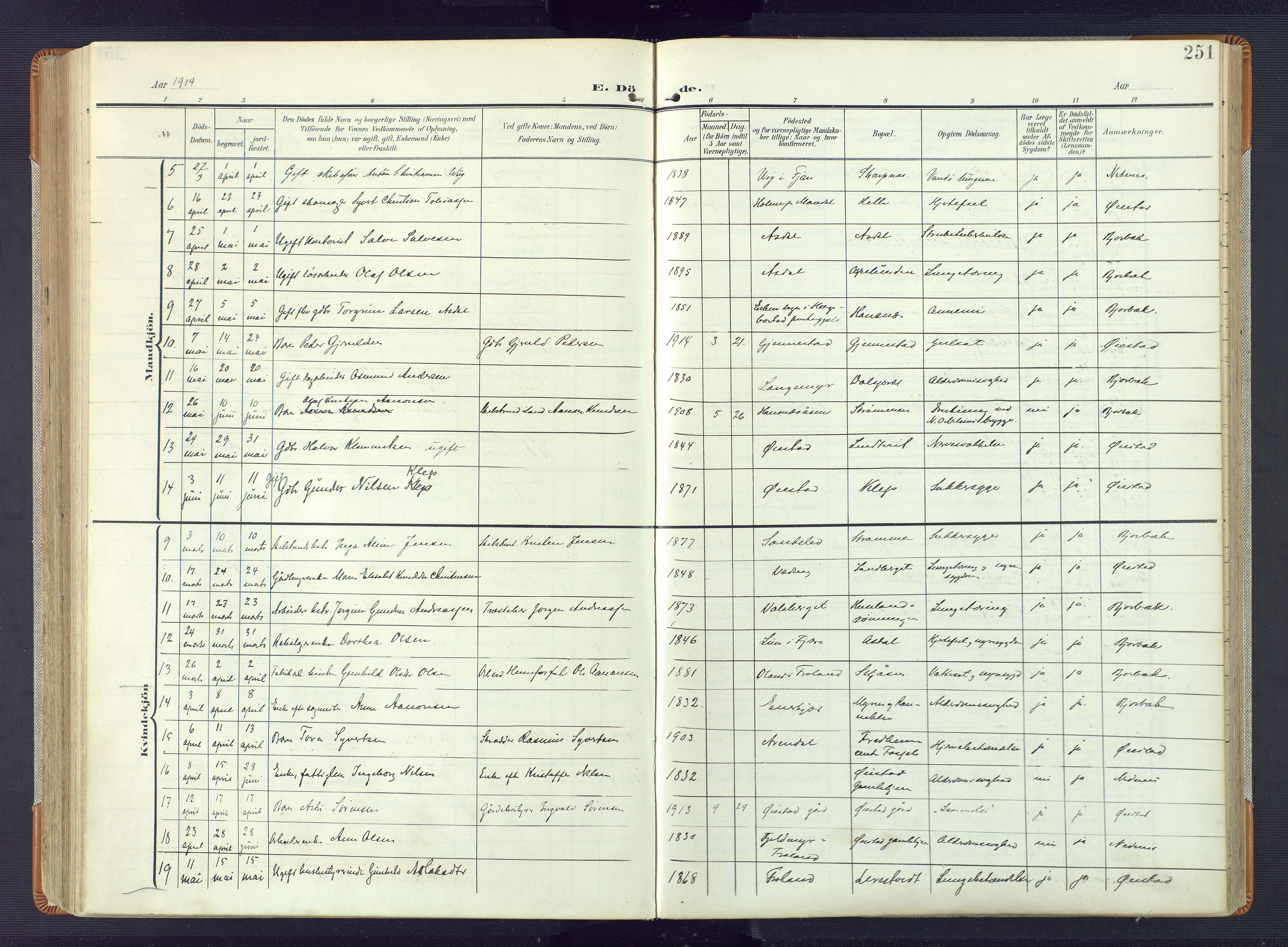 Øyestad sokneprestkontor, AV/SAK-1111-0049/F/Fa/L0019: Parish register (official) no. A 19, 1908-1922, p. 251