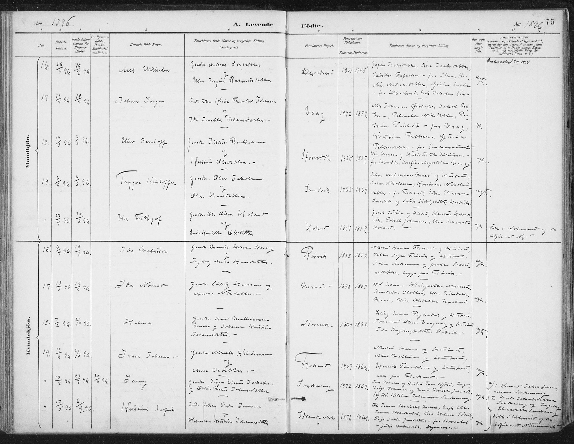 Ministerialprotokoller, klokkerbøker og fødselsregistre - Nord-Trøndelag, AV/SAT-A-1458/784/L0673: Parish register (official) no. 784A08, 1888-1899, p. 75