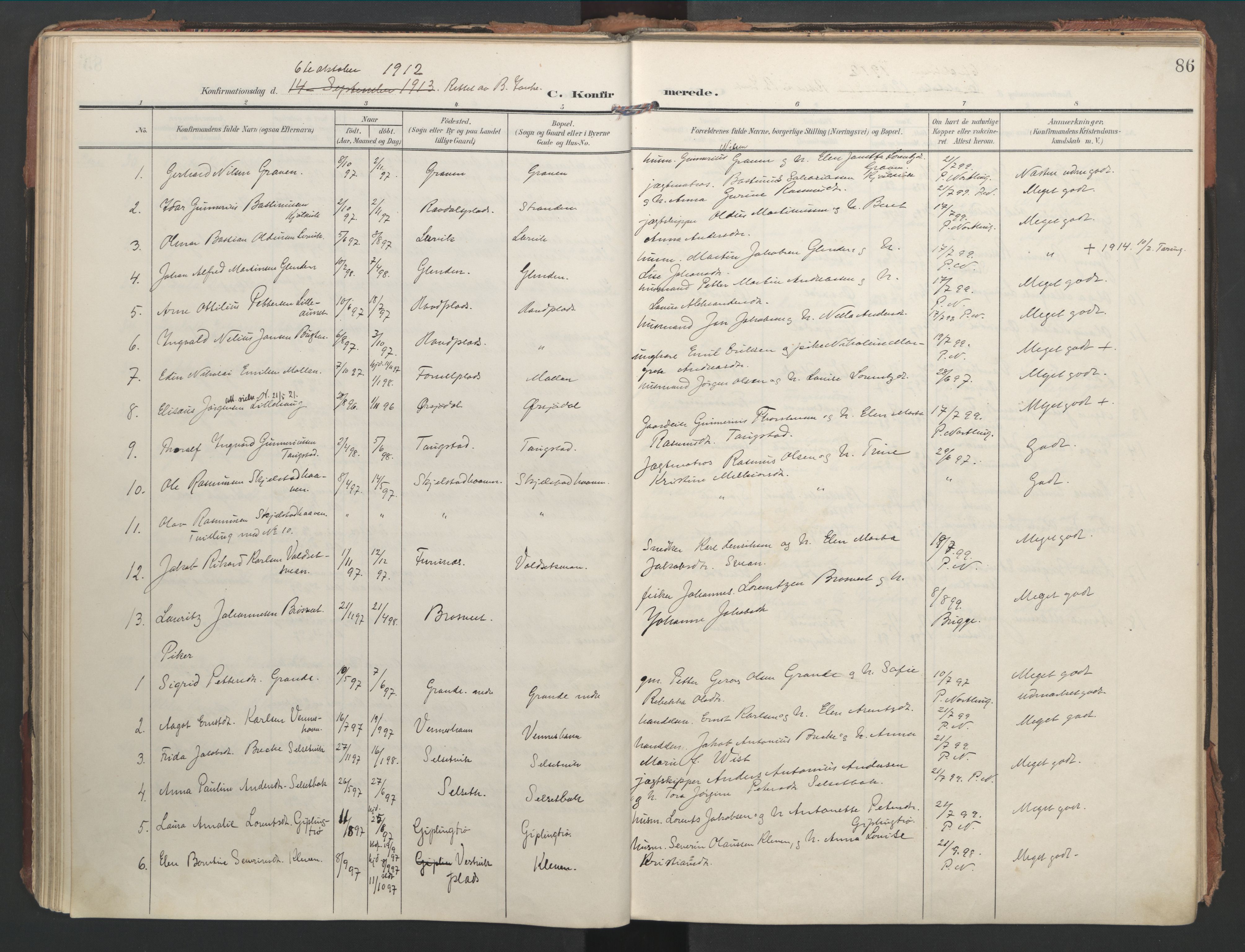 Ministerialprotokoller, klokkerbøker og fødselsregistre - Nord-Trøndelag, SAT/A-1458/744/L0421: Parish register (official) no. 744A05, 1905-1930, p. 86