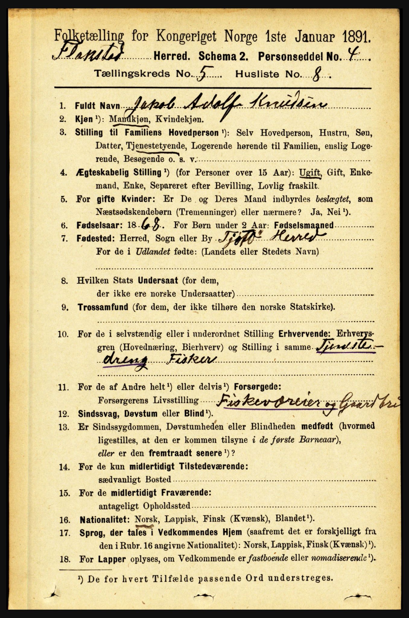 RA, 1891 census for 1859 Flakstad, 1891, p. 2538