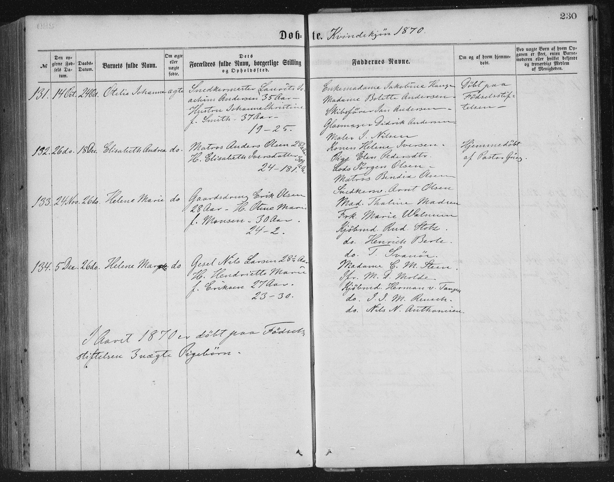 Korskirken sokneprestembete, SAB/A-76101/H/Haa/L0019: Parish register (official) no. B 5, 1866-1871, p. 230
