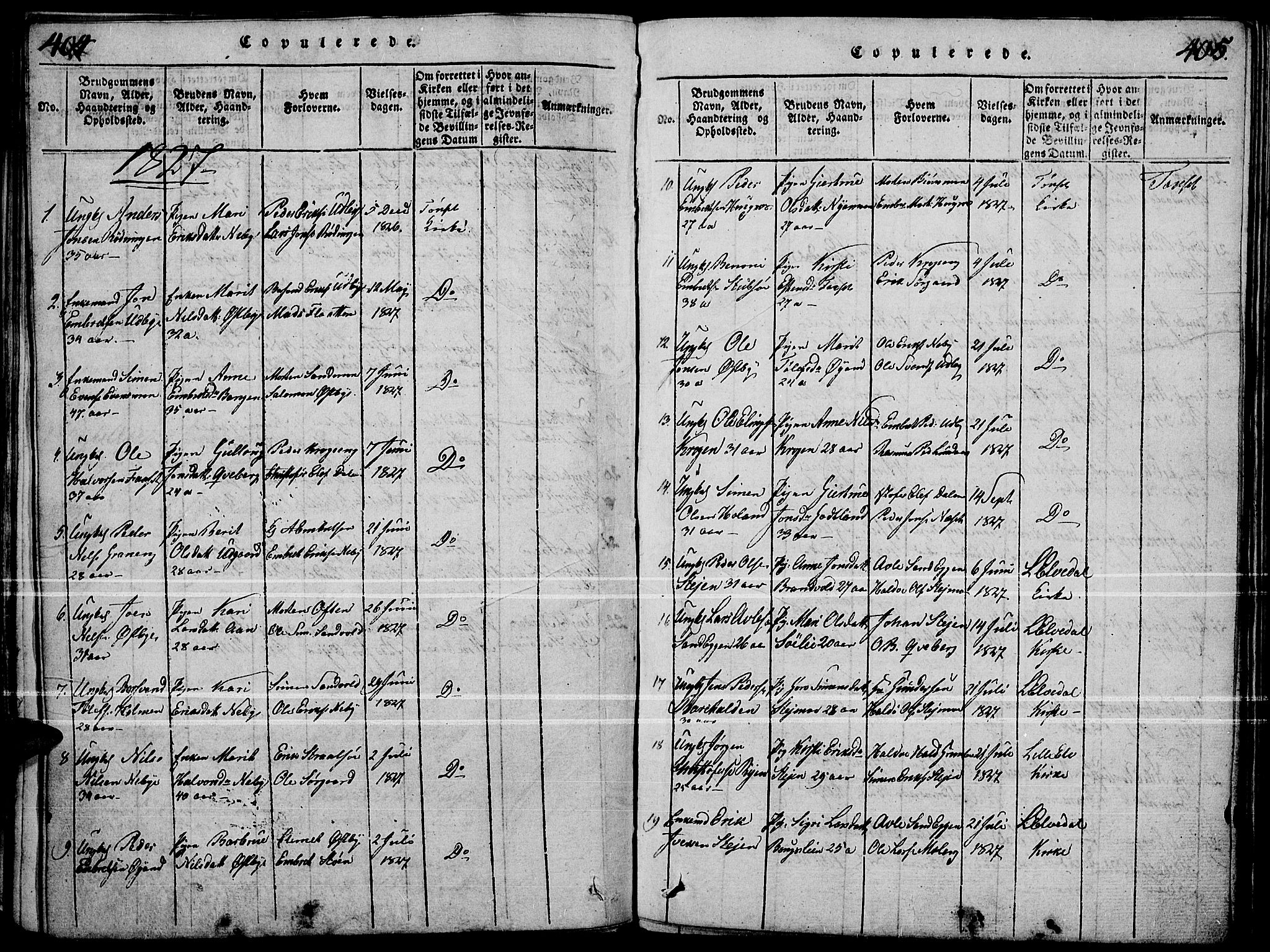 Tynset prestekontor, SAH/PREST-058/H/Ha/Haa/L0018: Parish register (official) no. 18, 1815-1829, p. 404-405