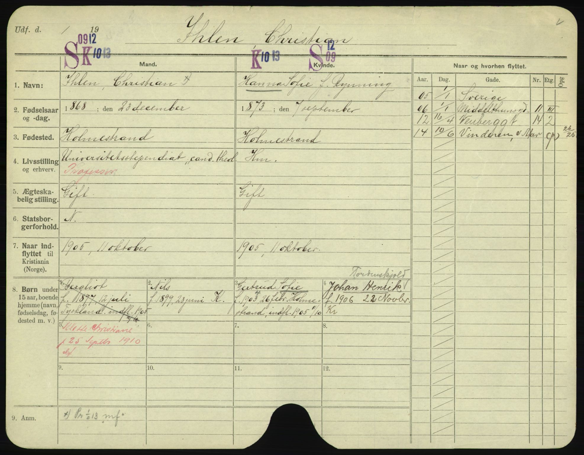 Oslo folkeregister, Registerkort, AV/SAO-A-11715/F/Fa/Fac/L0005: Menn, 1906-1914, p. 6a