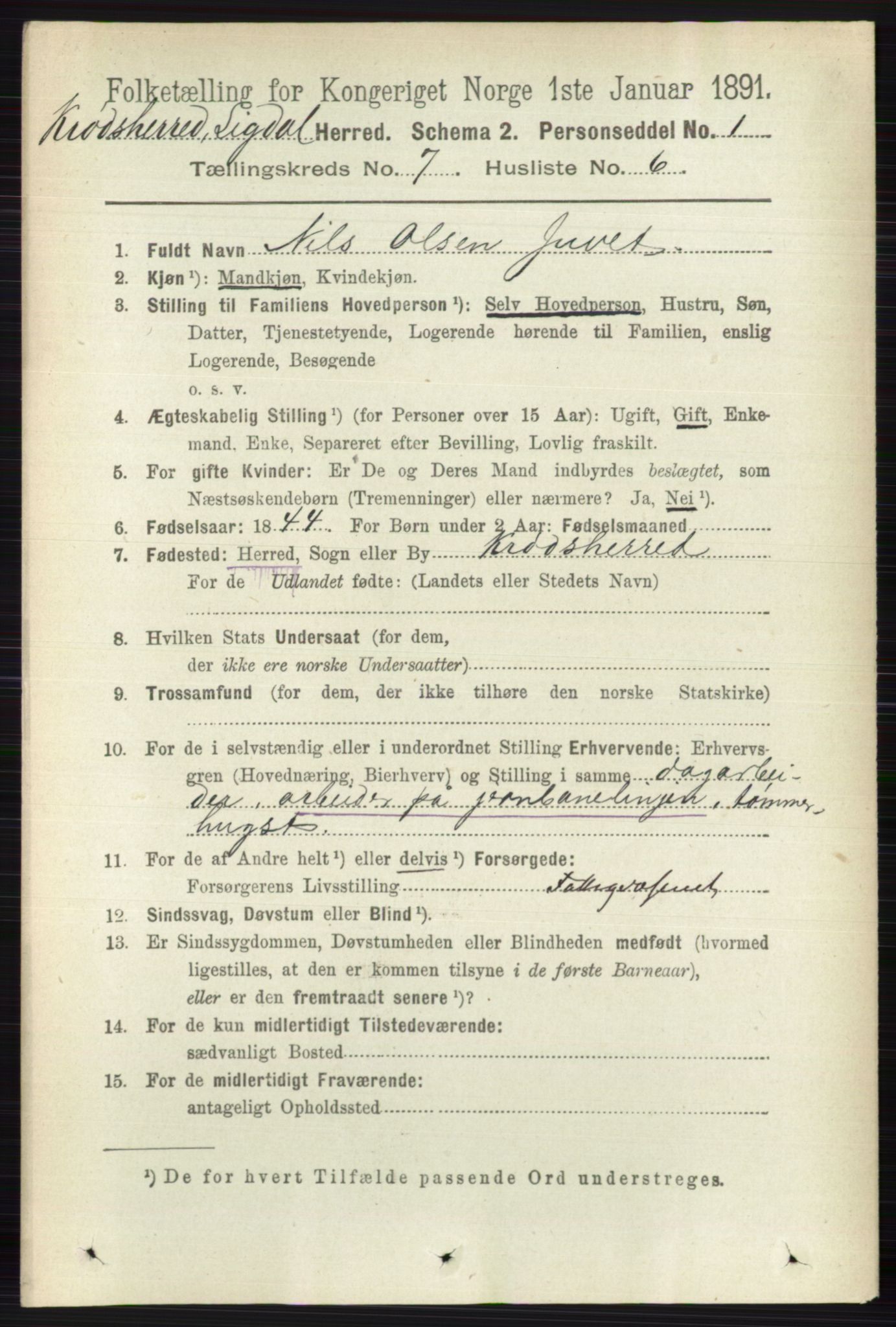 RA, 1891 census for 0621 Sigdal, 1891, p. 7056