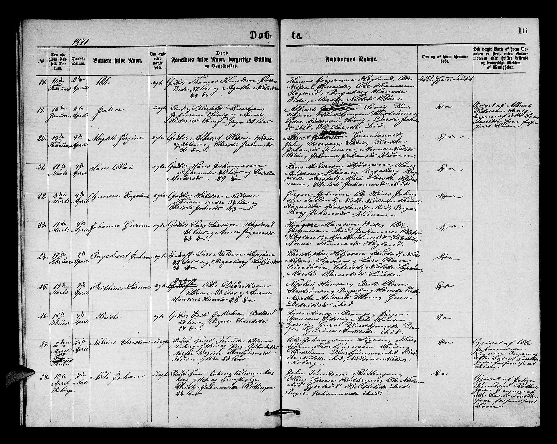 Os sokneprestembete, AV/SAB-A-99929: Parish register (copy) no. A 1, 1869-1879, p. 16