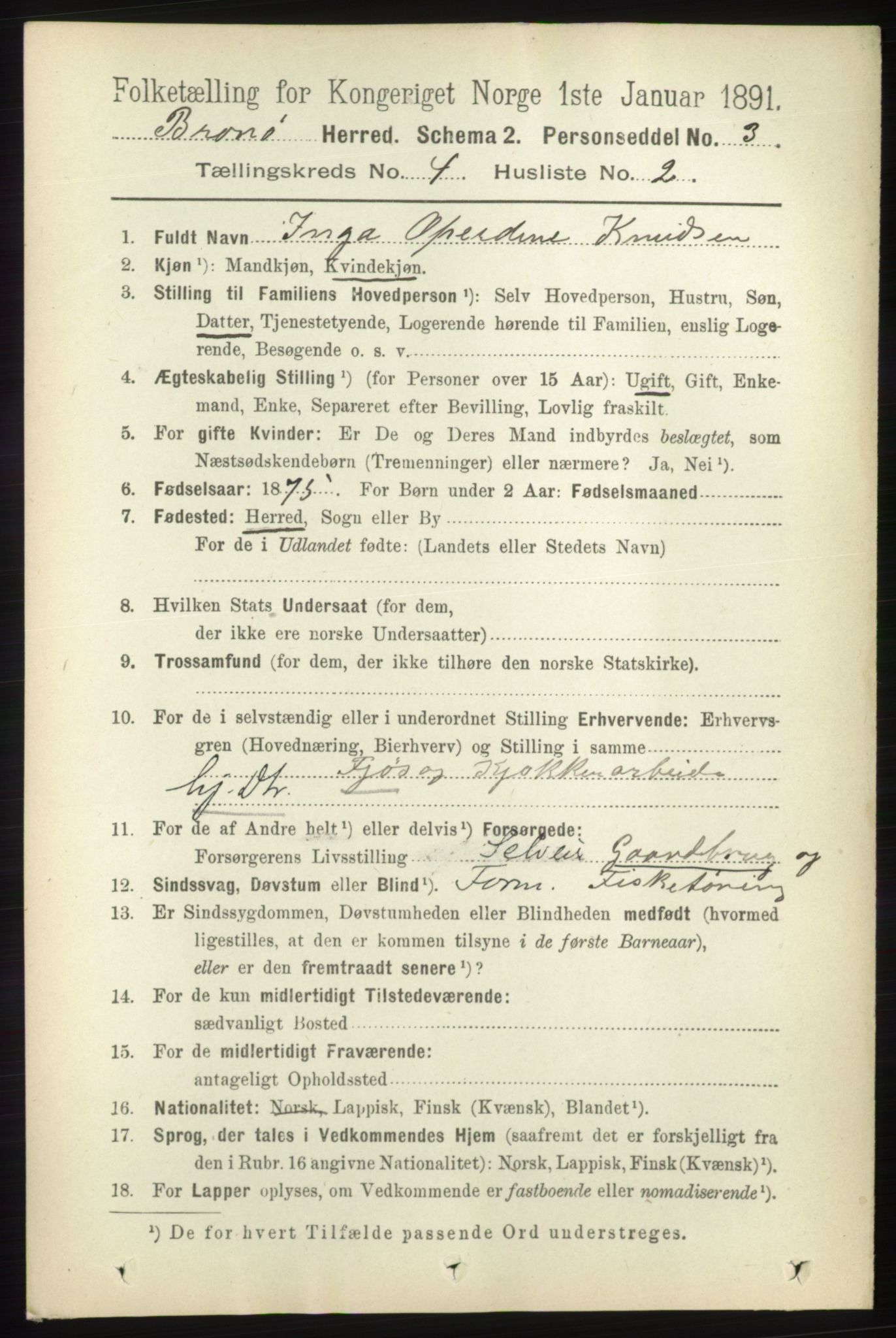 RA, 1891 census for 1814 Brønnøy, 1891, p. 2024