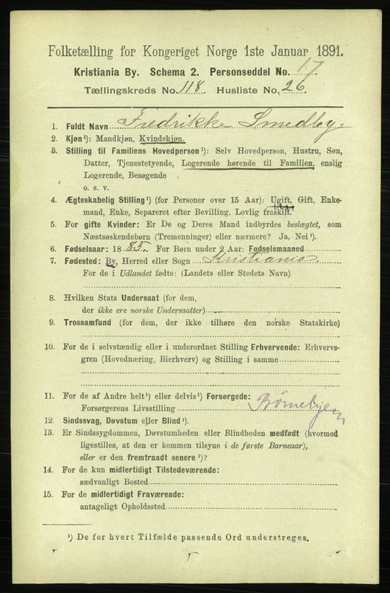 RA, 1891 census for 0301 Kristiania, 1891, p. 63669