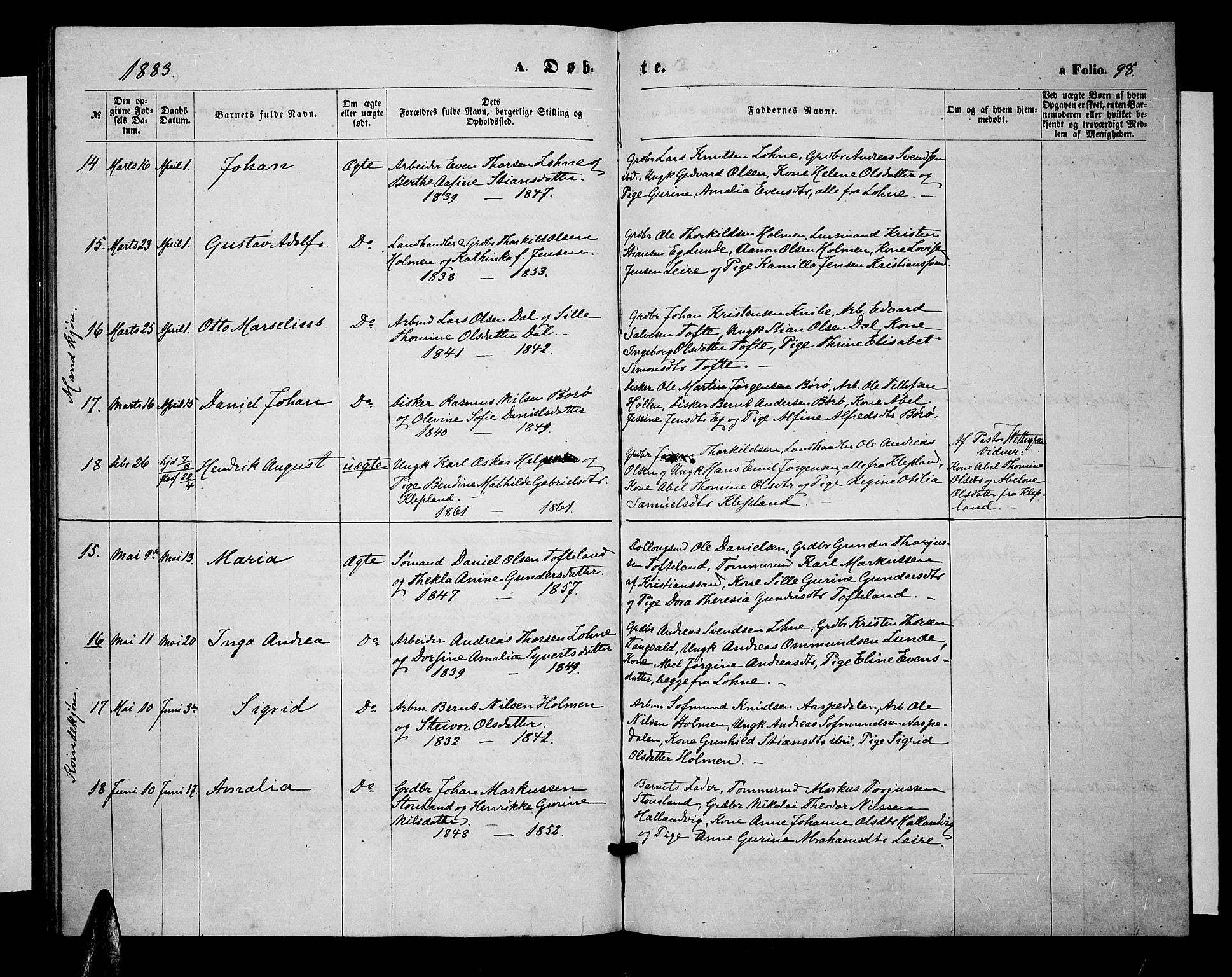 Søgne sokneprestkontor, AV/SAK-1111-0037/F/Fb/Fbb/L0004: Parish register (copy) no. B 4, 1864-1883, p. 98