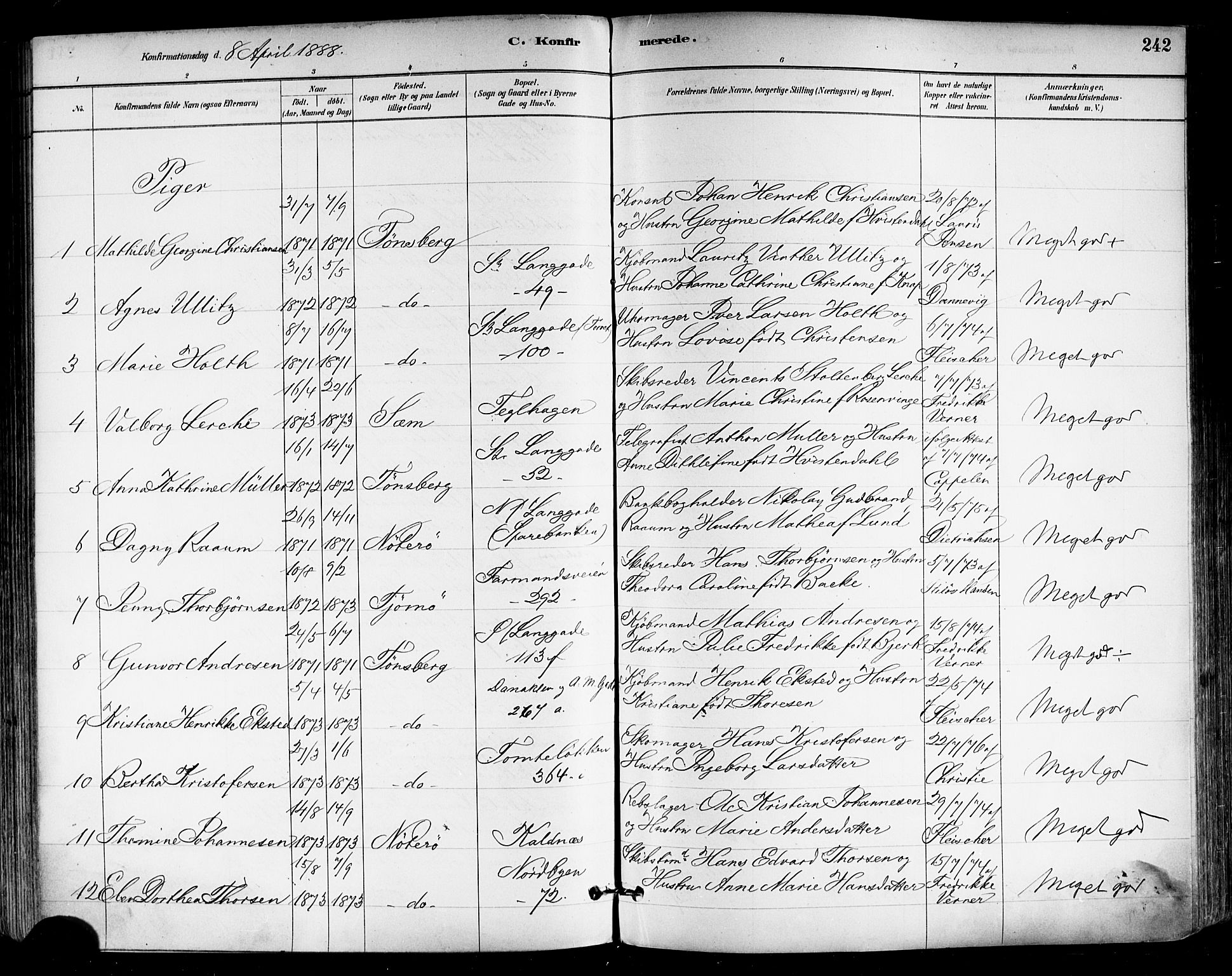 Tønsberg kirkebøker, AV/SAKO-A-330/F/Fa/L0011: Parish register (official) no. I 11, 1881-1890, p. 242