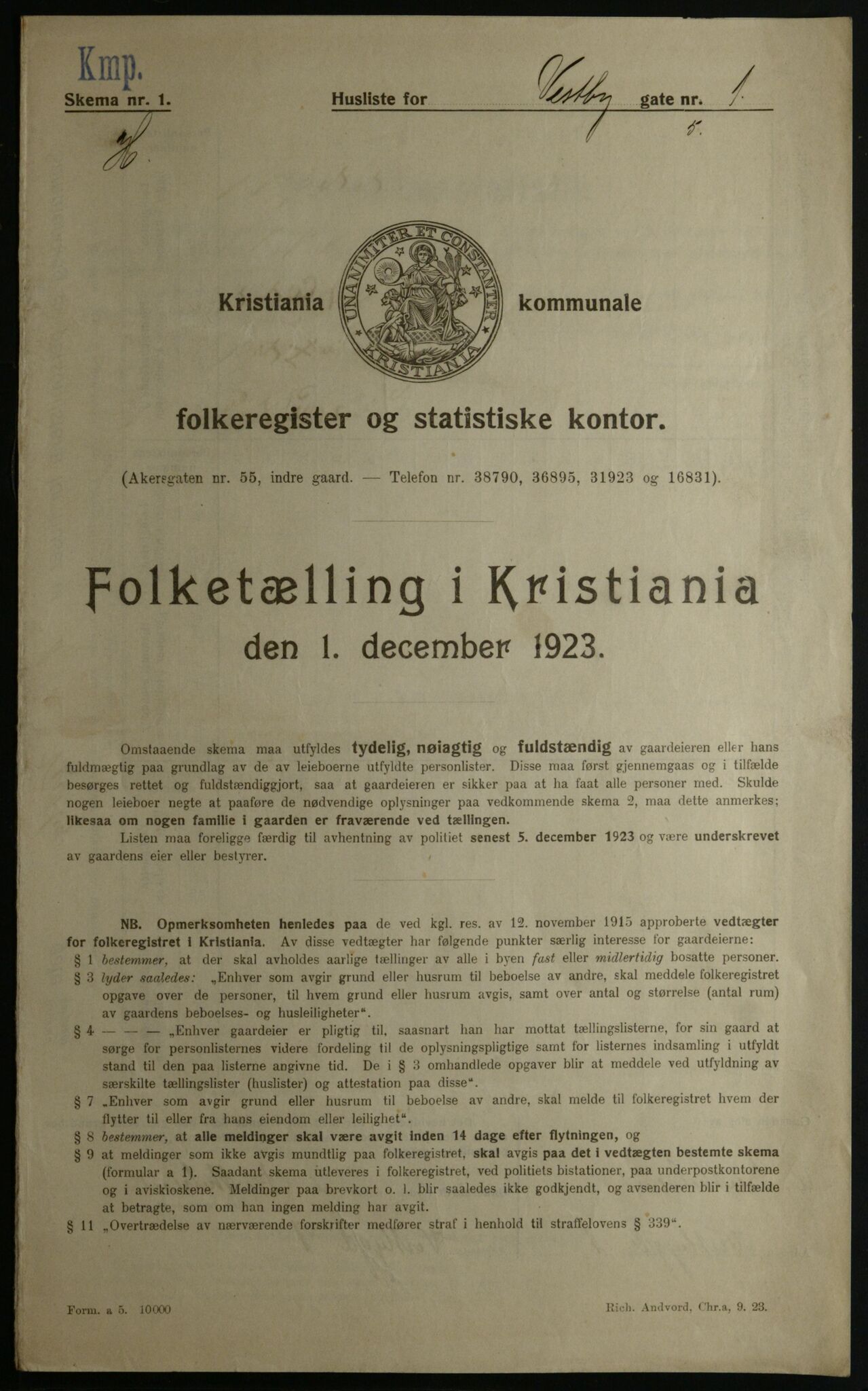 OBA, Municipal Census 1923 for Kristiania, 1923, p. 109889