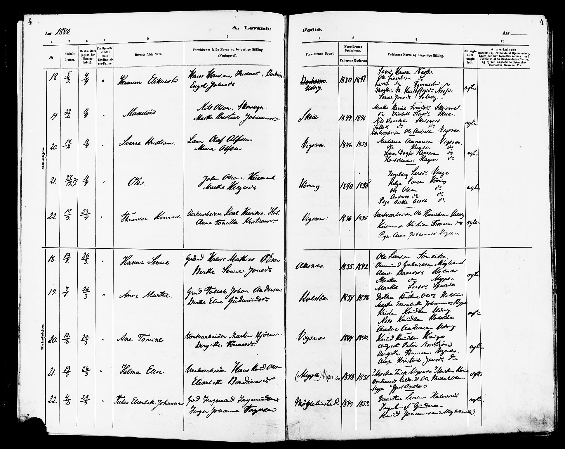 Avaldsnes sokneprestkontor, SAST/A -101851/H/Ha/Haa/L0014: Parish register (official) no. A 14, 1880-1889, p. 4