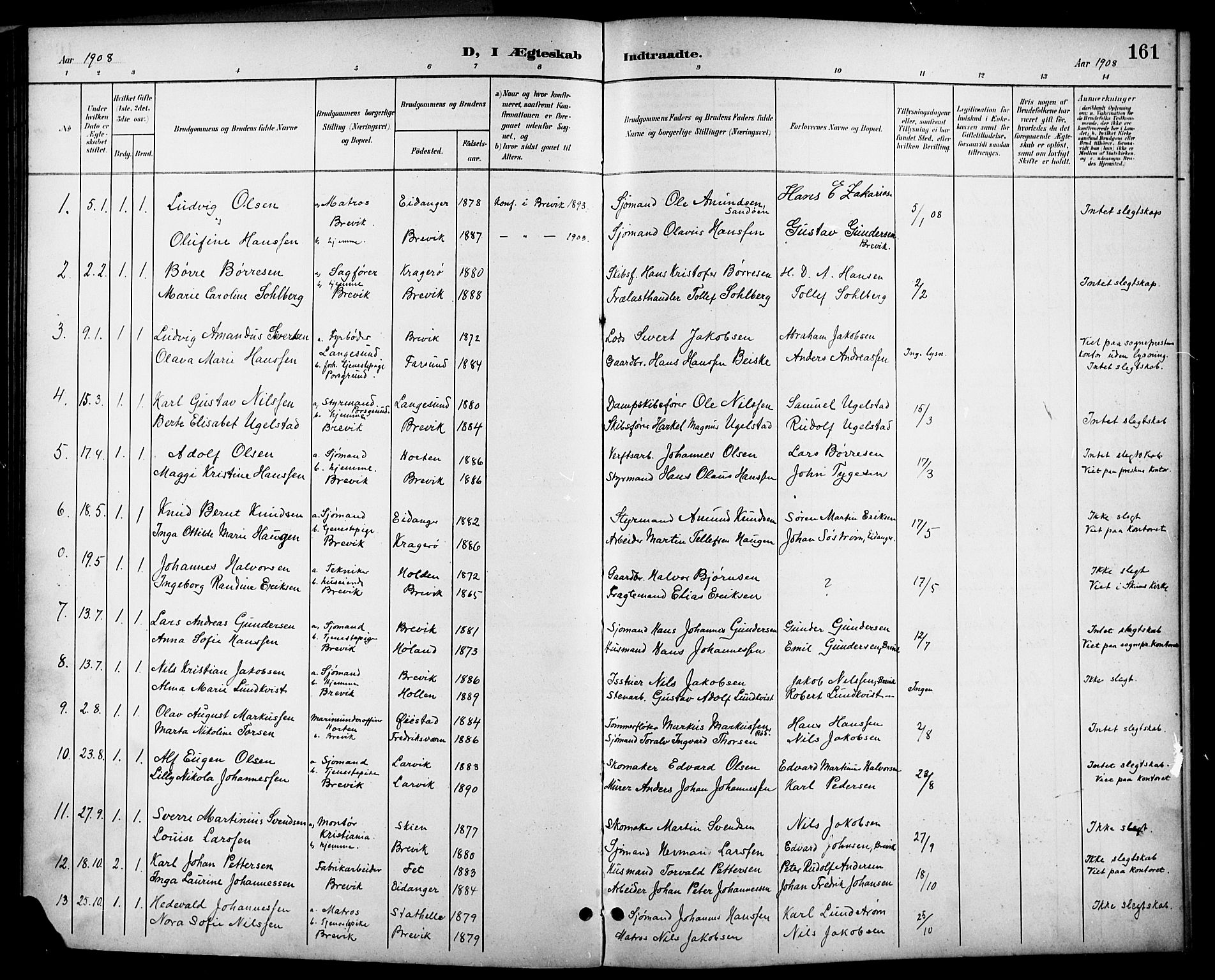 Brevik kirkebøker, SAKO/A-255/G/Ga/L0005: Parish register (copy) no. 5, 1901-1924, p. 161