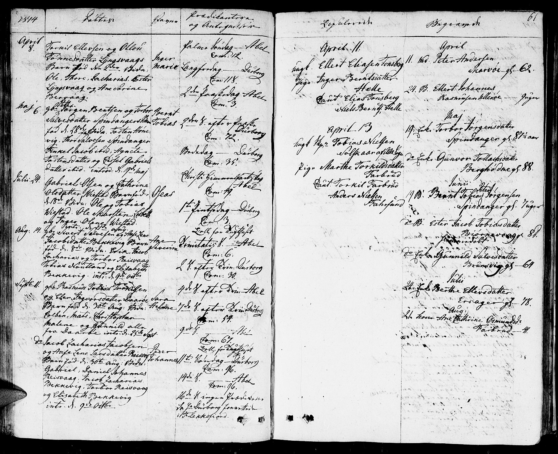 Herad sokneprestkontor, SAK/1111-0018/F/Fa/Fab/L0001: Parish register (official) no. A 1, 1797-1839, p. 61