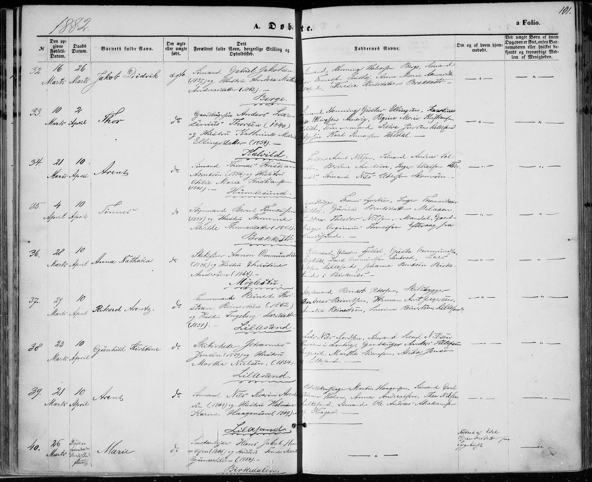 Vestre Moland sokneprestkontor, SAK/1111-0046/F/Fa/Fab/L0008: Parish register (official) no. A 8, 1873-1883, p. 101