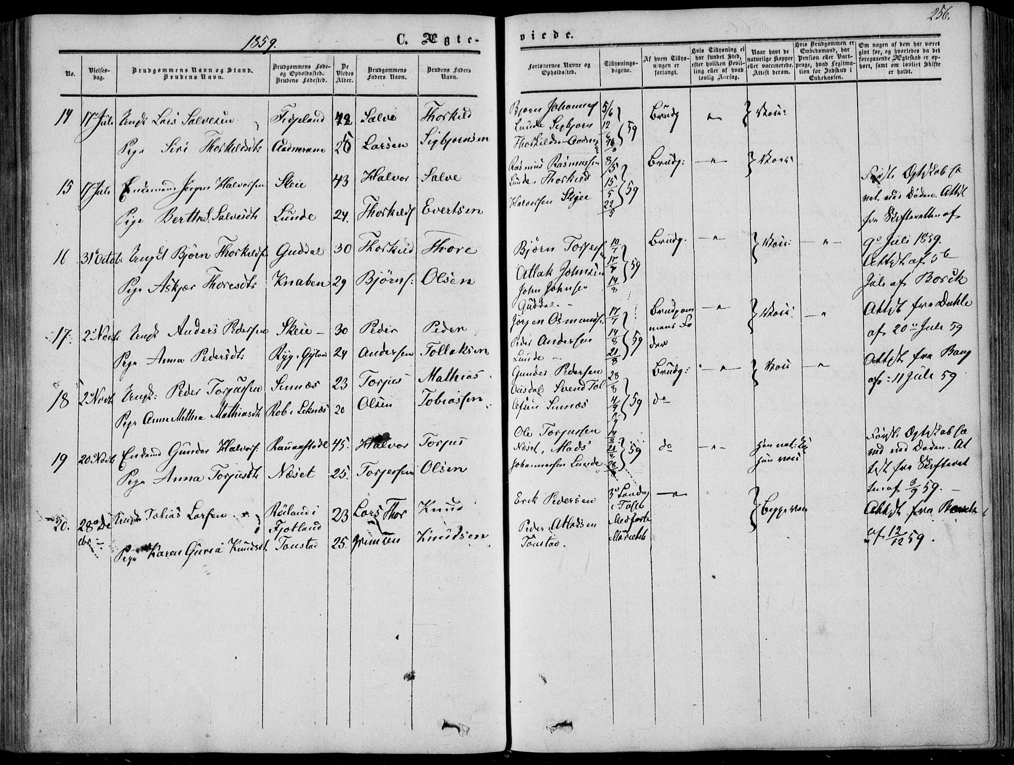 Sirdal sokneprestkontor, AV/SAK-1111-0036/F/Fa/Fab/L0002: Parish register (official) no. A 2, 1855-1874, p. 256