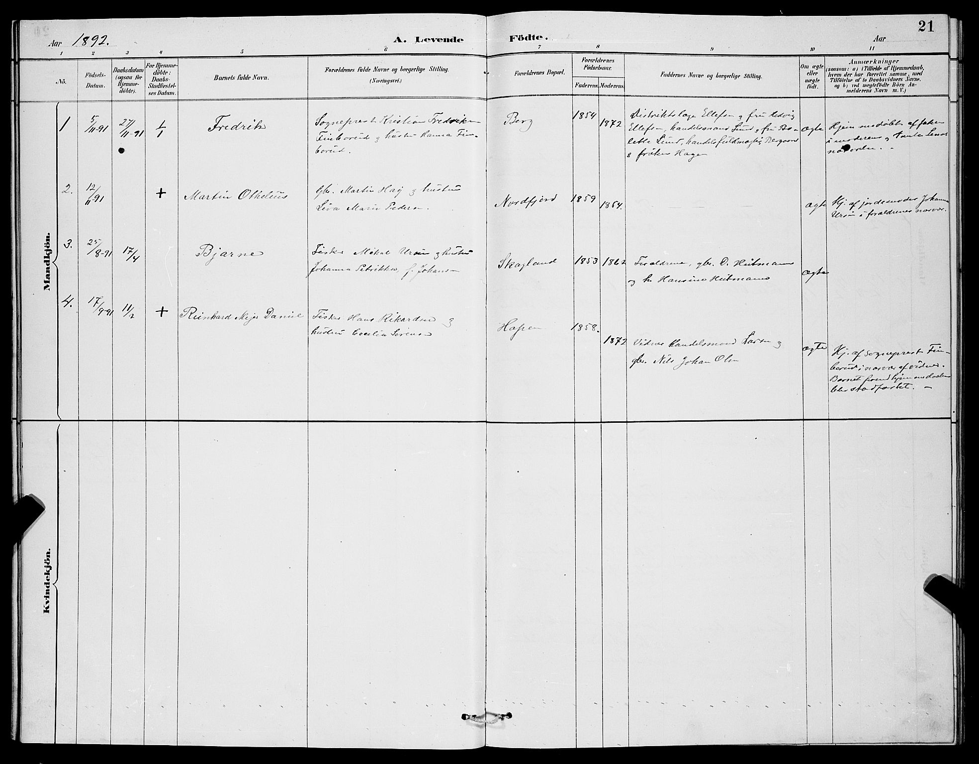 Berg sokneprestkontor, AV/SATØ-S-1318/G/Ga/Gab/L0004klokker: Parish register (copy) no. 4, 1887-1897, p. 21