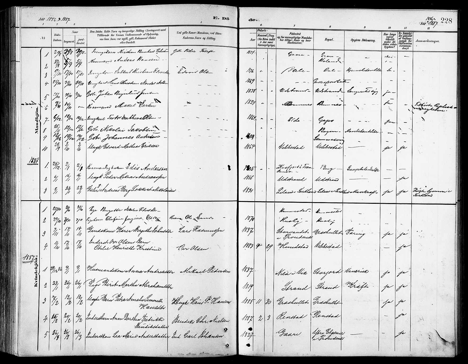 Kvæfjord sokneprestkontor, AV/SATØ-S-1323/G/Ga/Gab/L0005klokker: Parish register (copy) no. 5, 1886-1911, p. 228