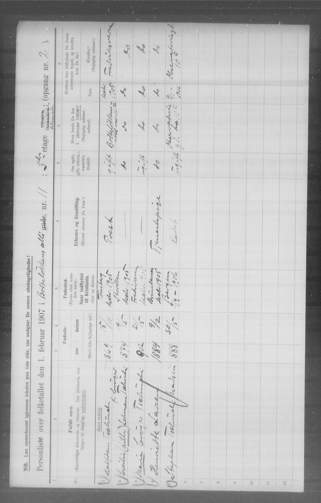 OBA, Municipal Census 1907 for Kristiania, 1907, p. 4045