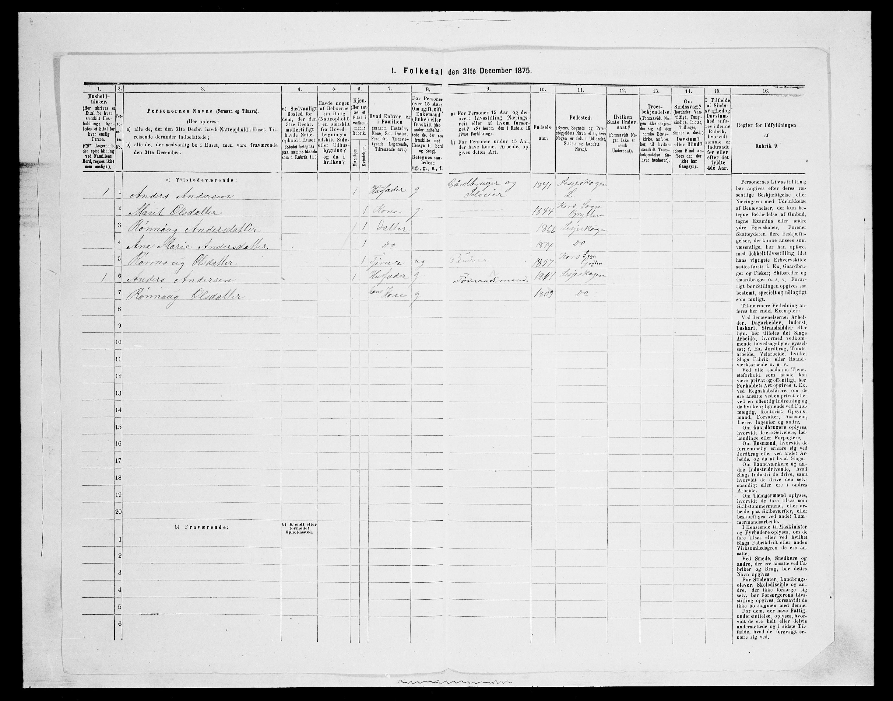 SAH, 1875 census for 0512P Lesja, 1875, p. 129