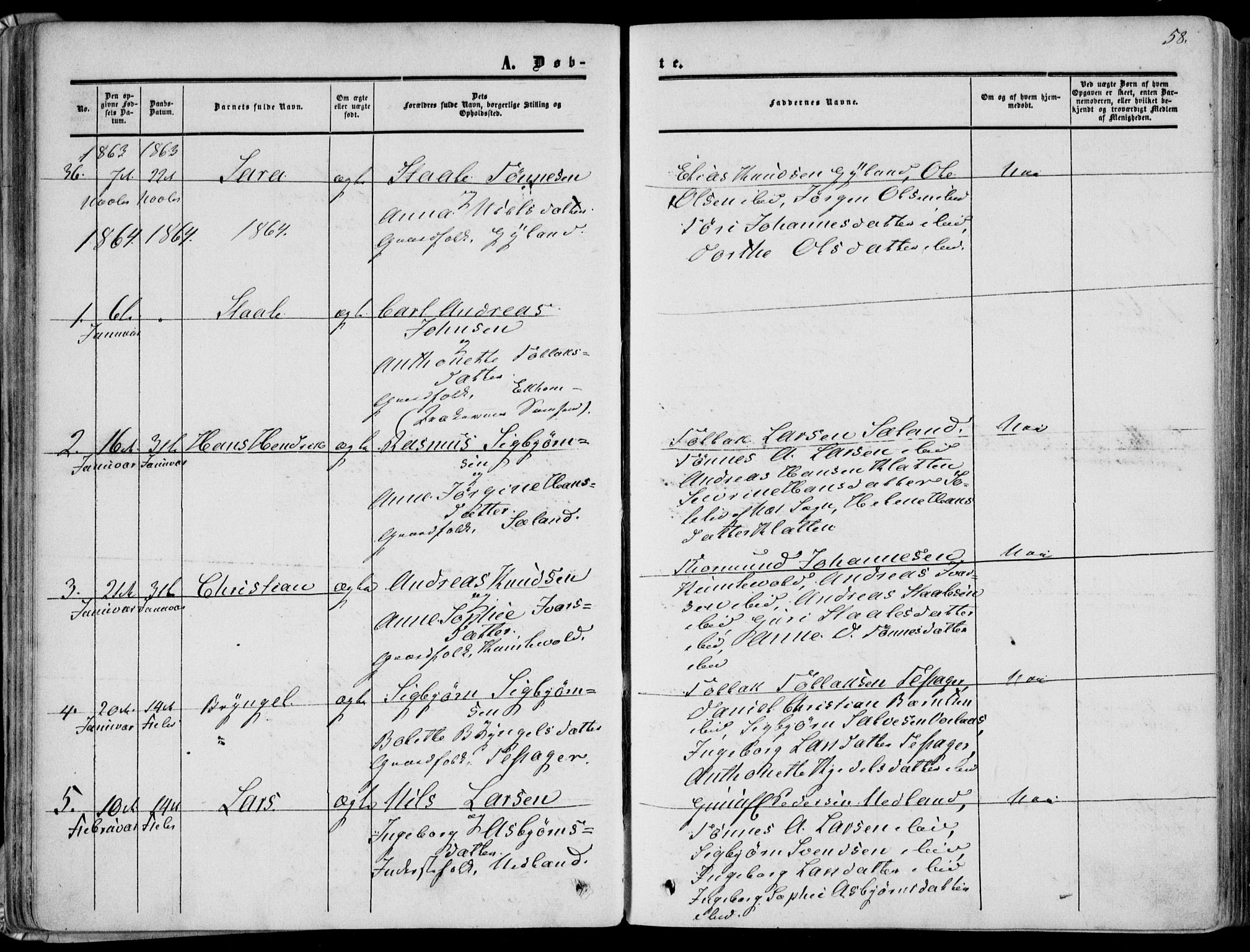 Bakke sokneprestkontor, SAK/1111-0002/F/Fa/Fab/L0002: Parish register (official) no. A 2, 1855-1884, p. 58