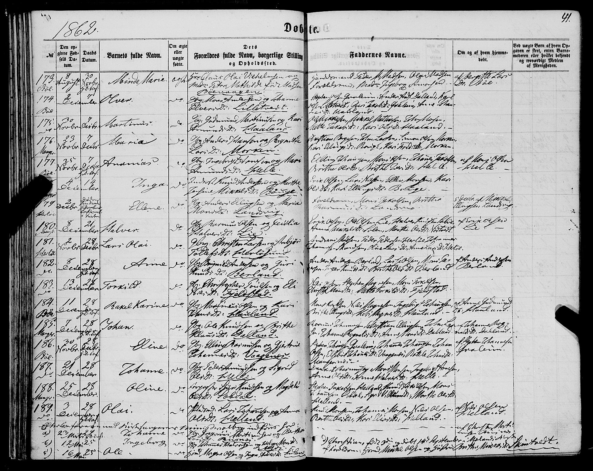 Manger sokneprestembete, SAB/A-76801/H/Haa: Parish register (official) no. A 7, 1860-1870, p. 41