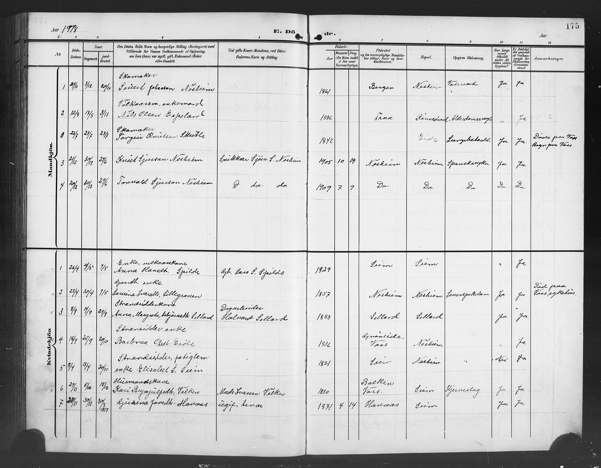 Ulvik sokneprestembete, SAB/A-78801/H/Hab: Parish register (copy) no. B 4, 1902-1923, p. 175