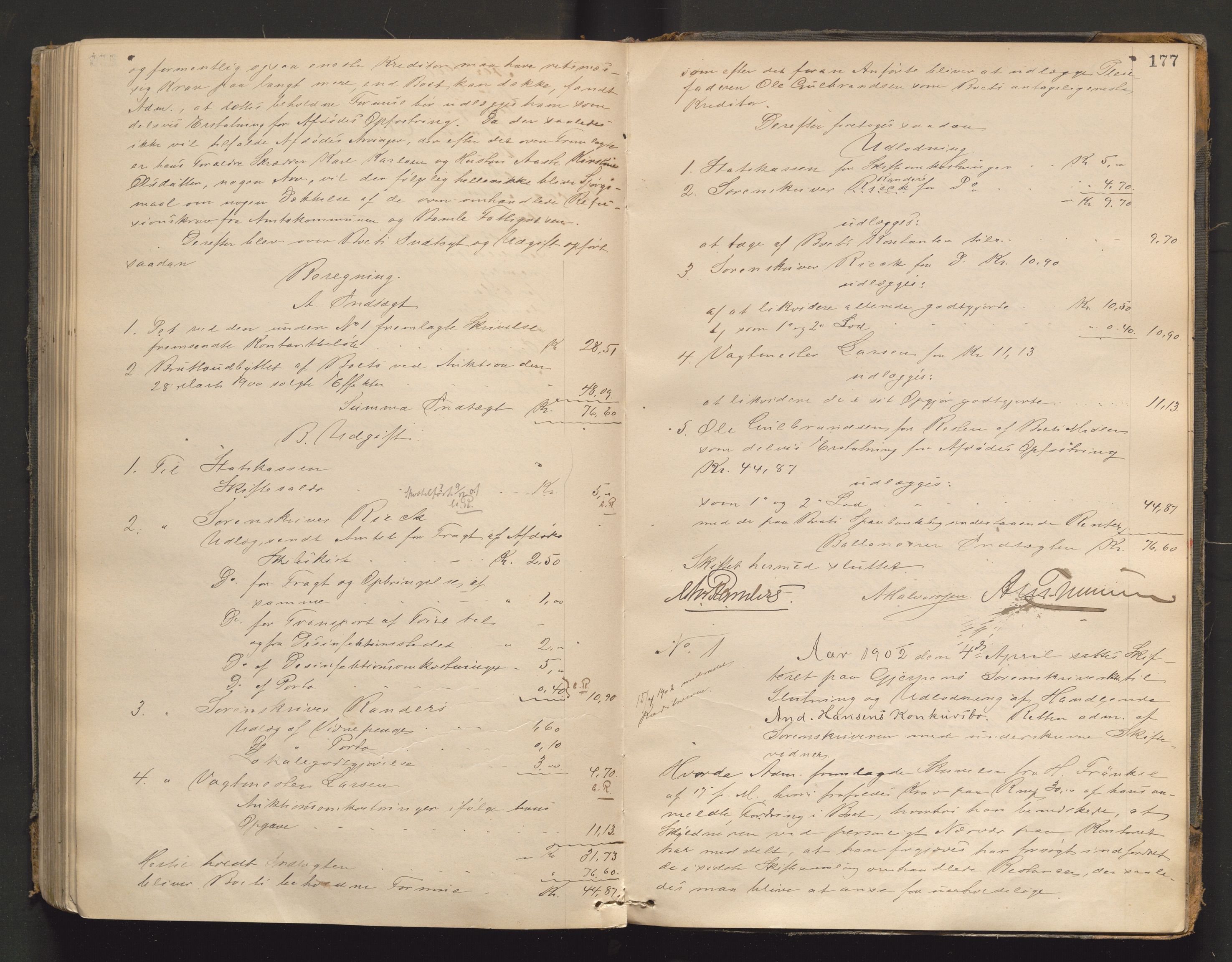 Porsgrunn byfogd, AV/SAKO-A-106/H/Hb/L0010: Skifteprotokoll - e., 1882-1902, p. 176b-177a
