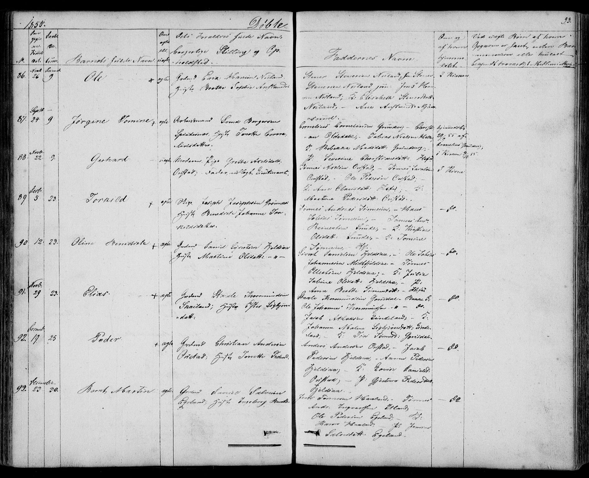 Flekkefjord sokneprestkontor, SAK/1111-0012/F/Fb/Fbc/L0005: Parish register (copy) no. B 5, 1846-1866, p. 93