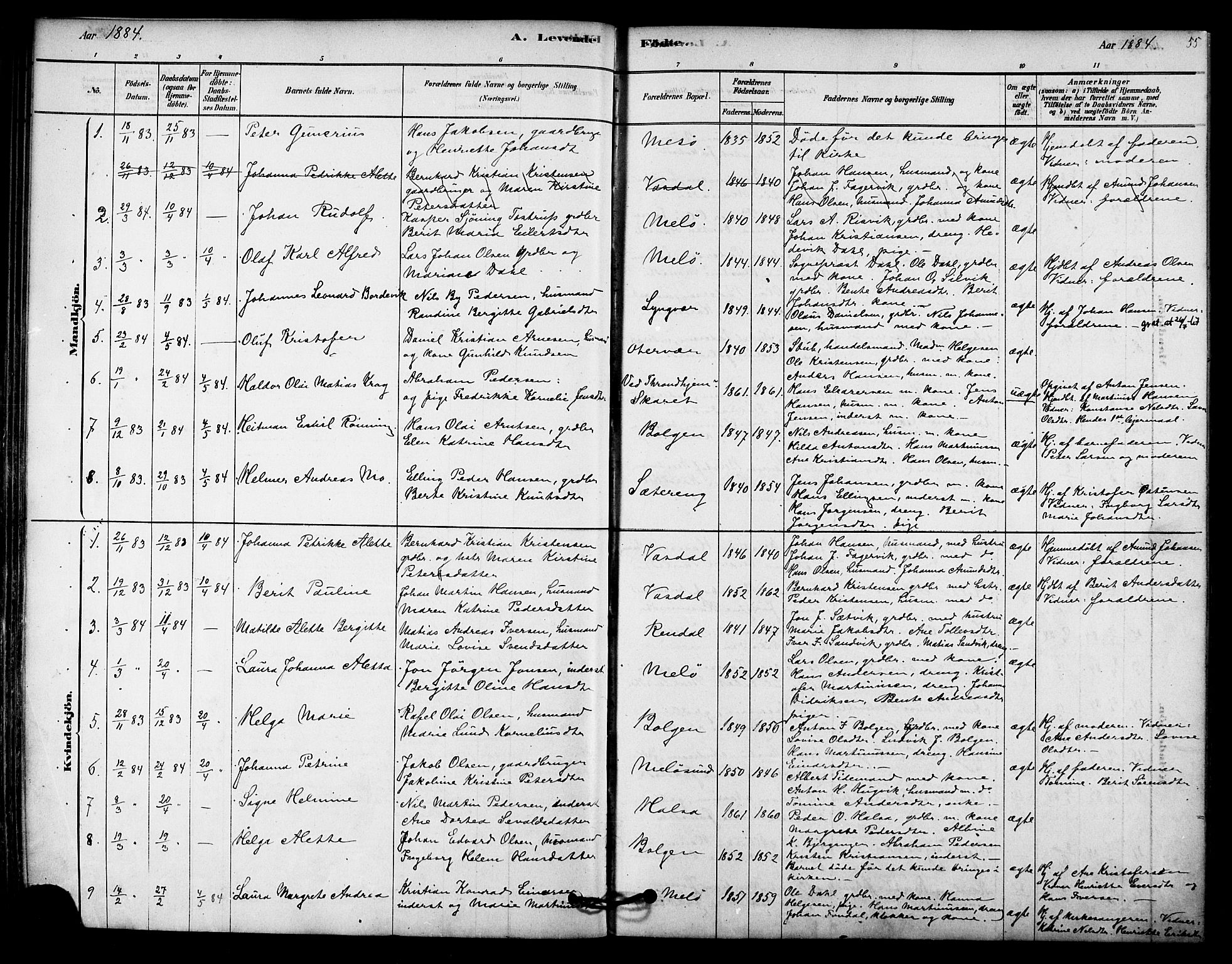 Ministerialprotokoller, klokkerbøker og fødselsregistre - Nordland, SAT/A-1459/843/L0626: Parish register (official) no. 843A01, 1878-1907, p. 55